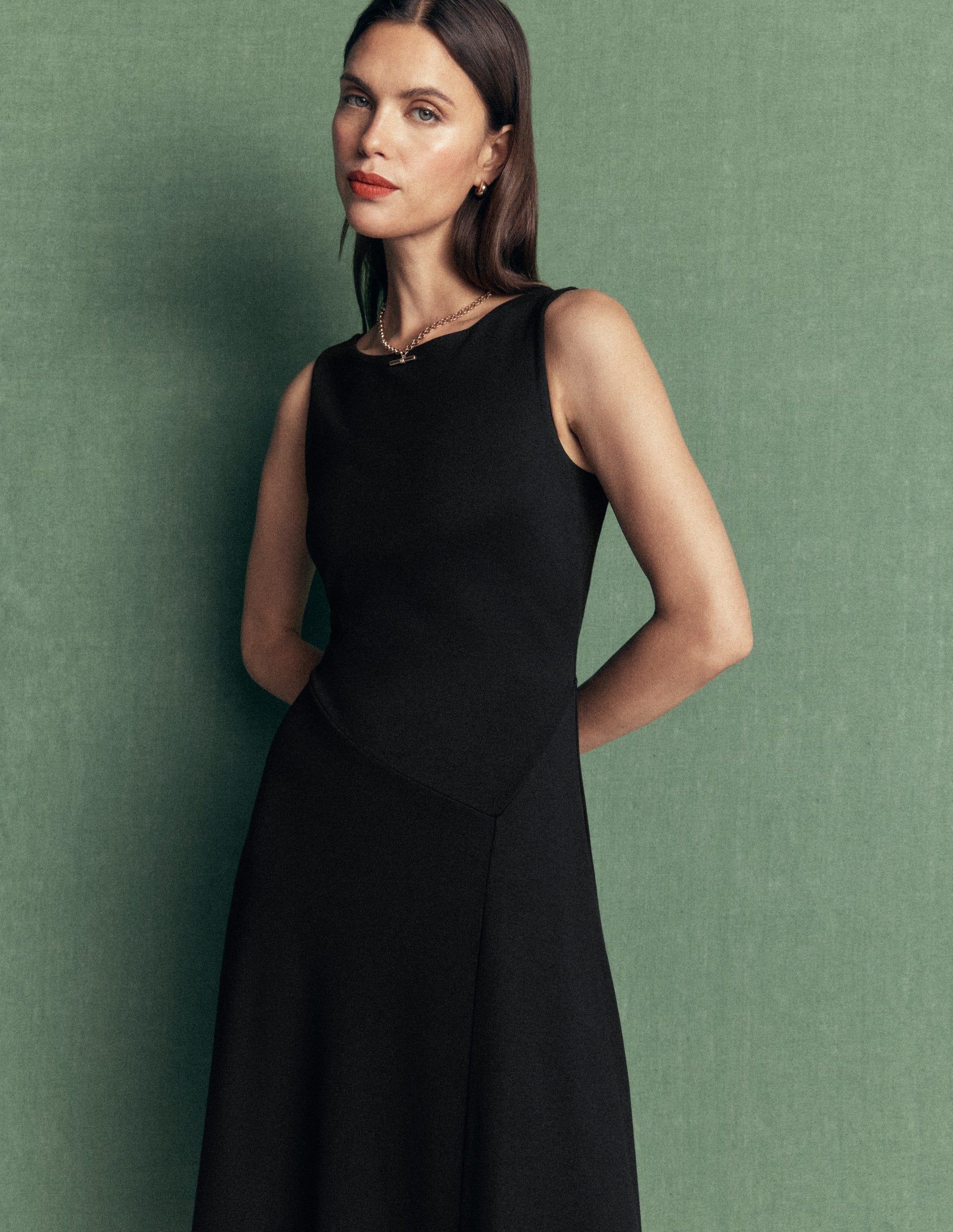 Asymetric Ponte Midi Dress-Black-5