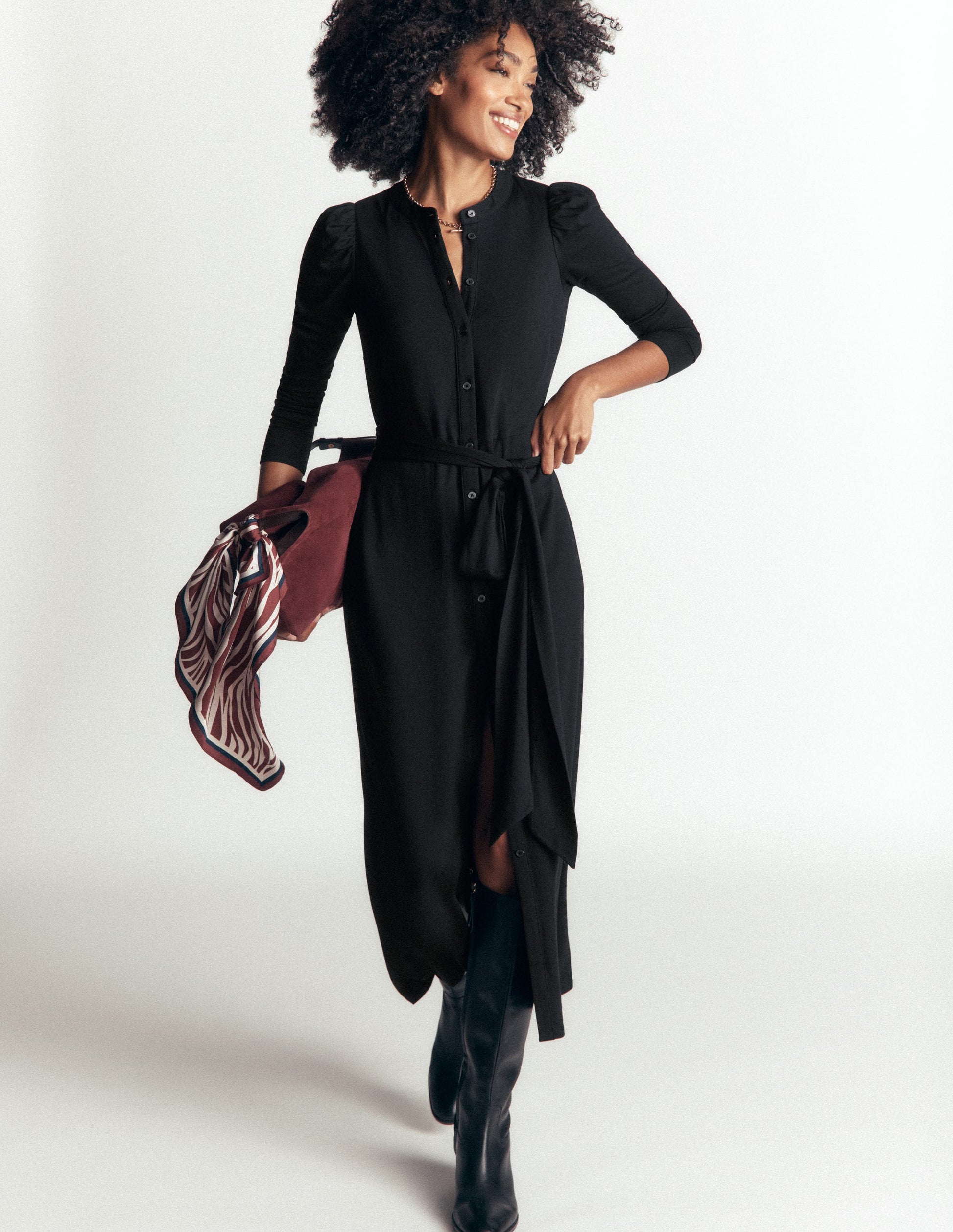 Honor Column Jersey Midi Dress-Black-1