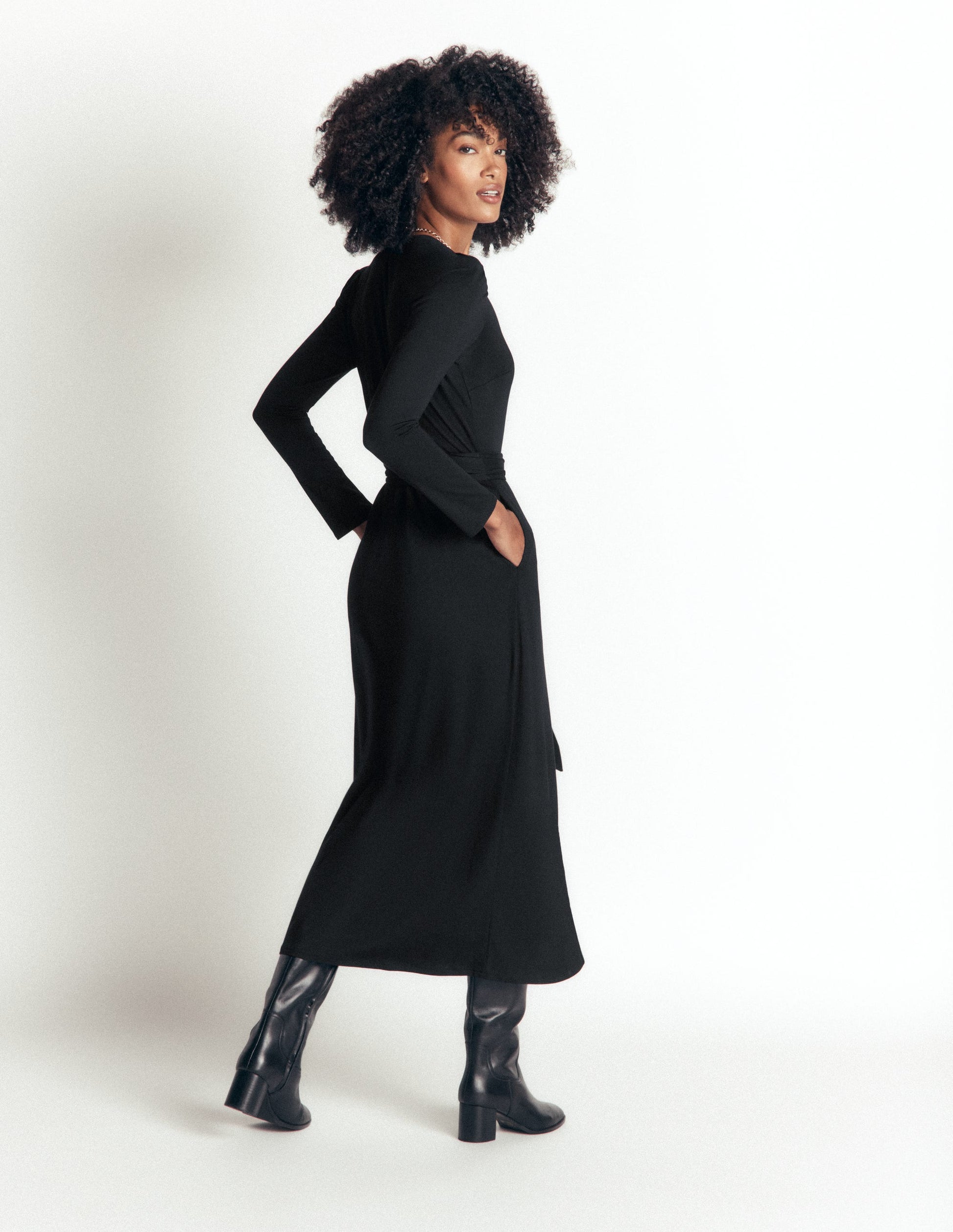 Honor Column Jersey Midi Dress-Black-2