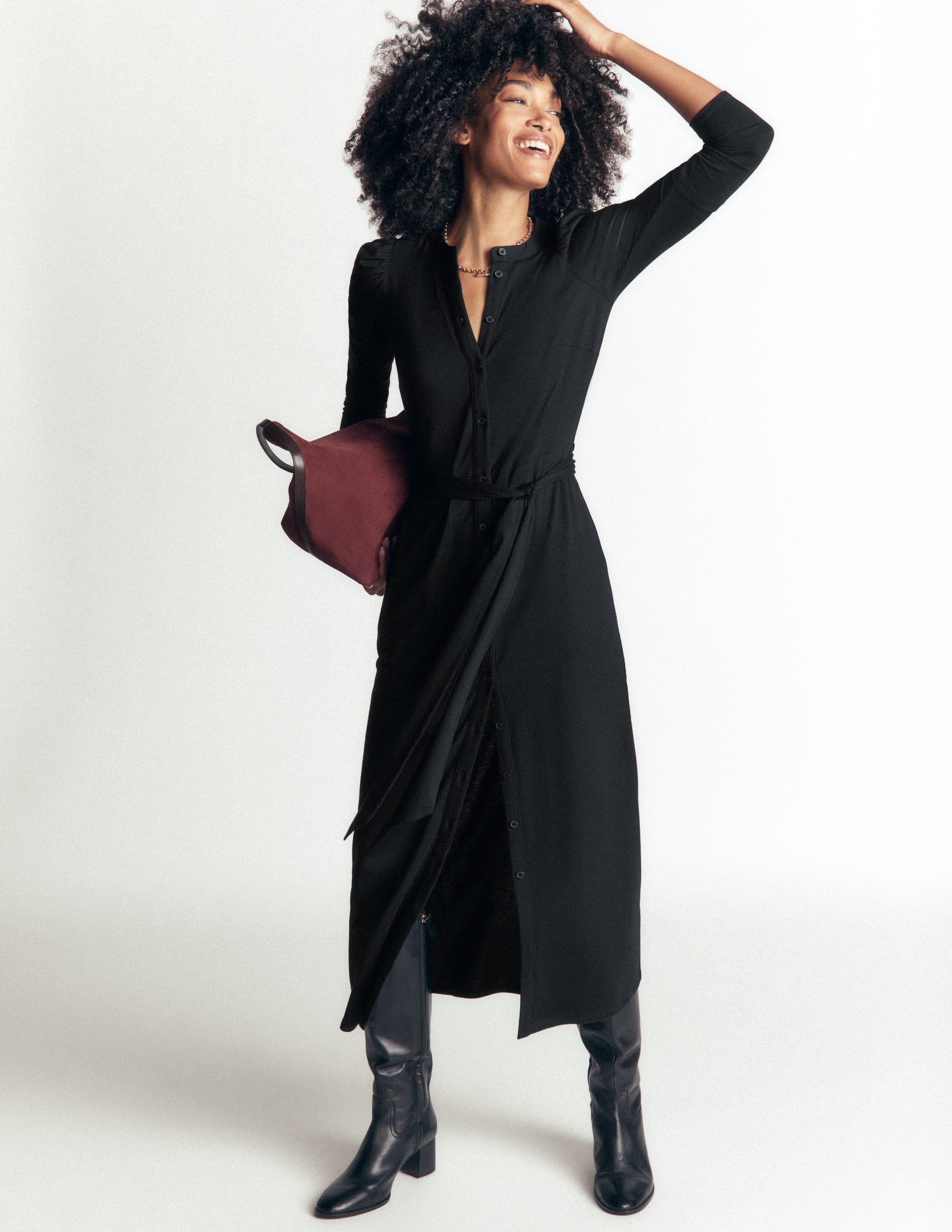 Honor Column Jersey Midi Dress-Black - Image 3
