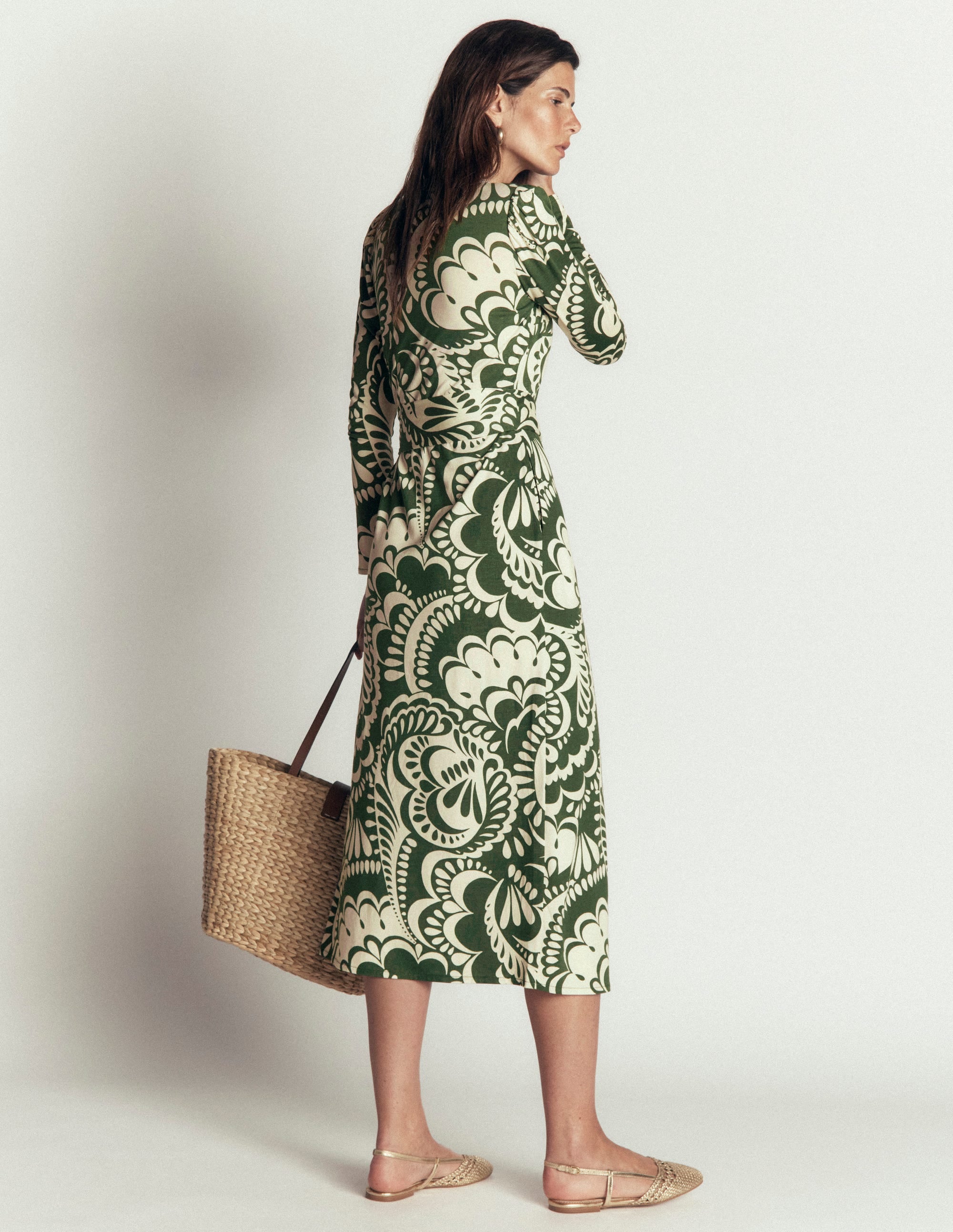 Honor Column Jersey Midi Dress-Chive, Flourishing Medley - Image 3