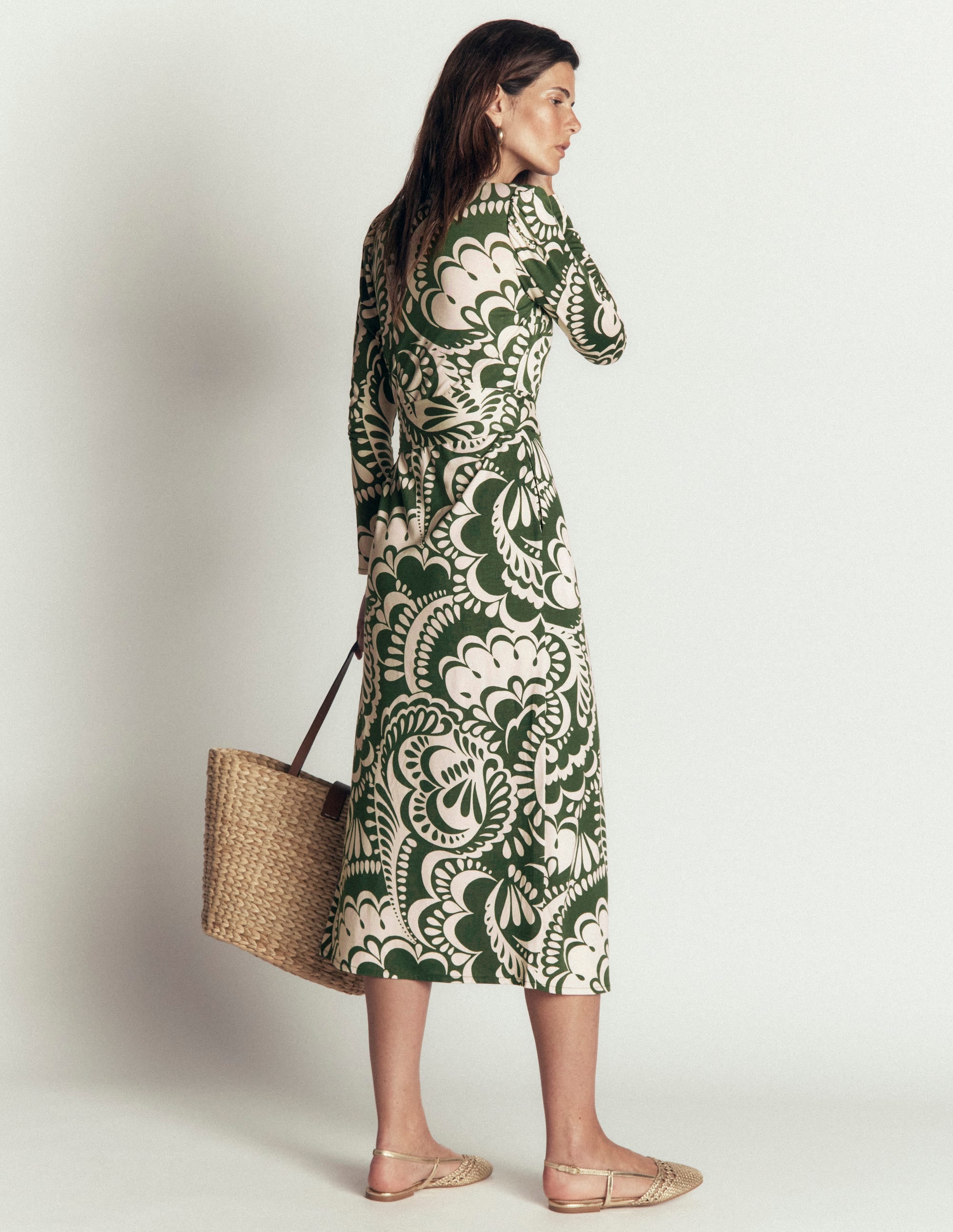 Honor Column Jersey Midi Dress-Chive, Flourishing Medley - Image 3