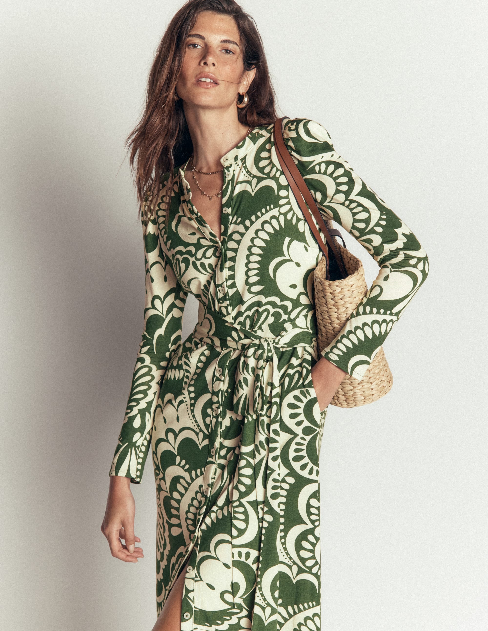 Honor Column Jersey Midi Dress-Chive, Flourishing Medley - Image 4