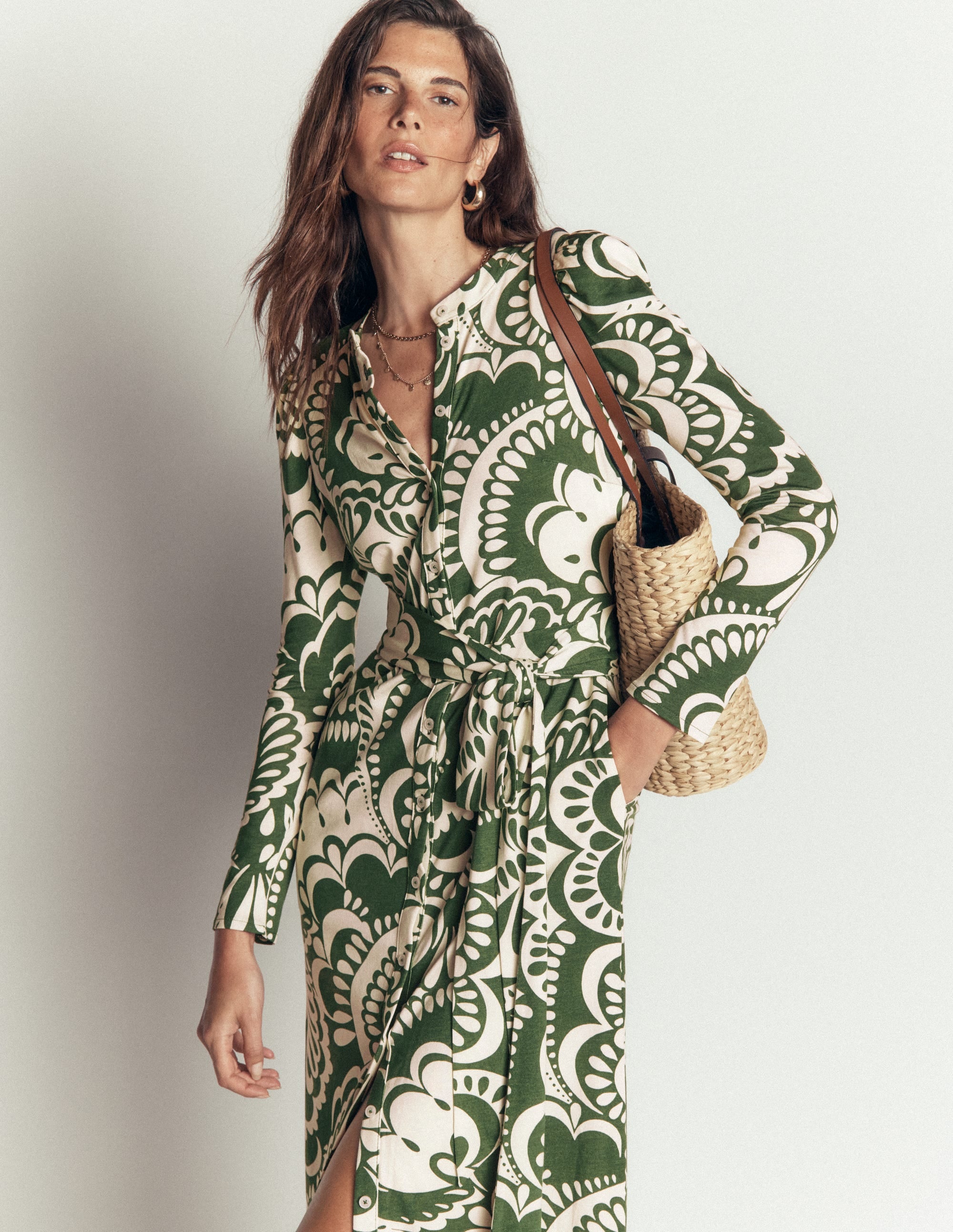 Honor Column Jersey Midi Dress-Chive, Flourishing Medley - Image 1