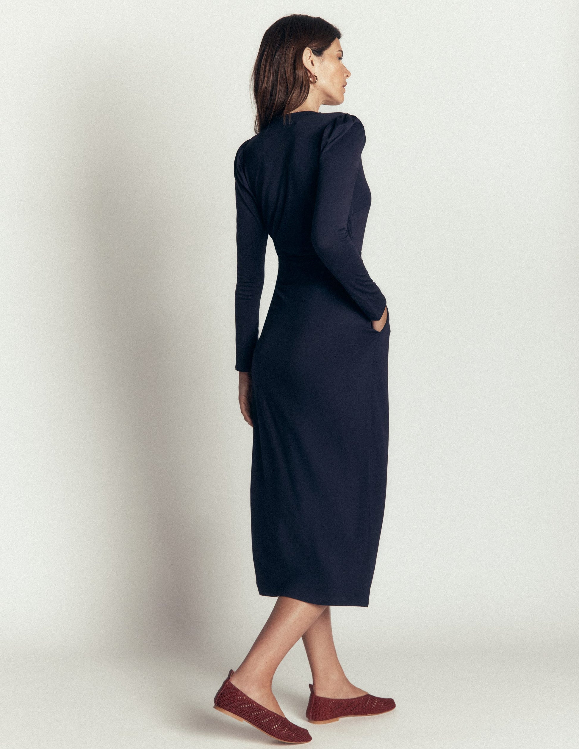 Honor Column Jersey Midi Dress-Navy-3