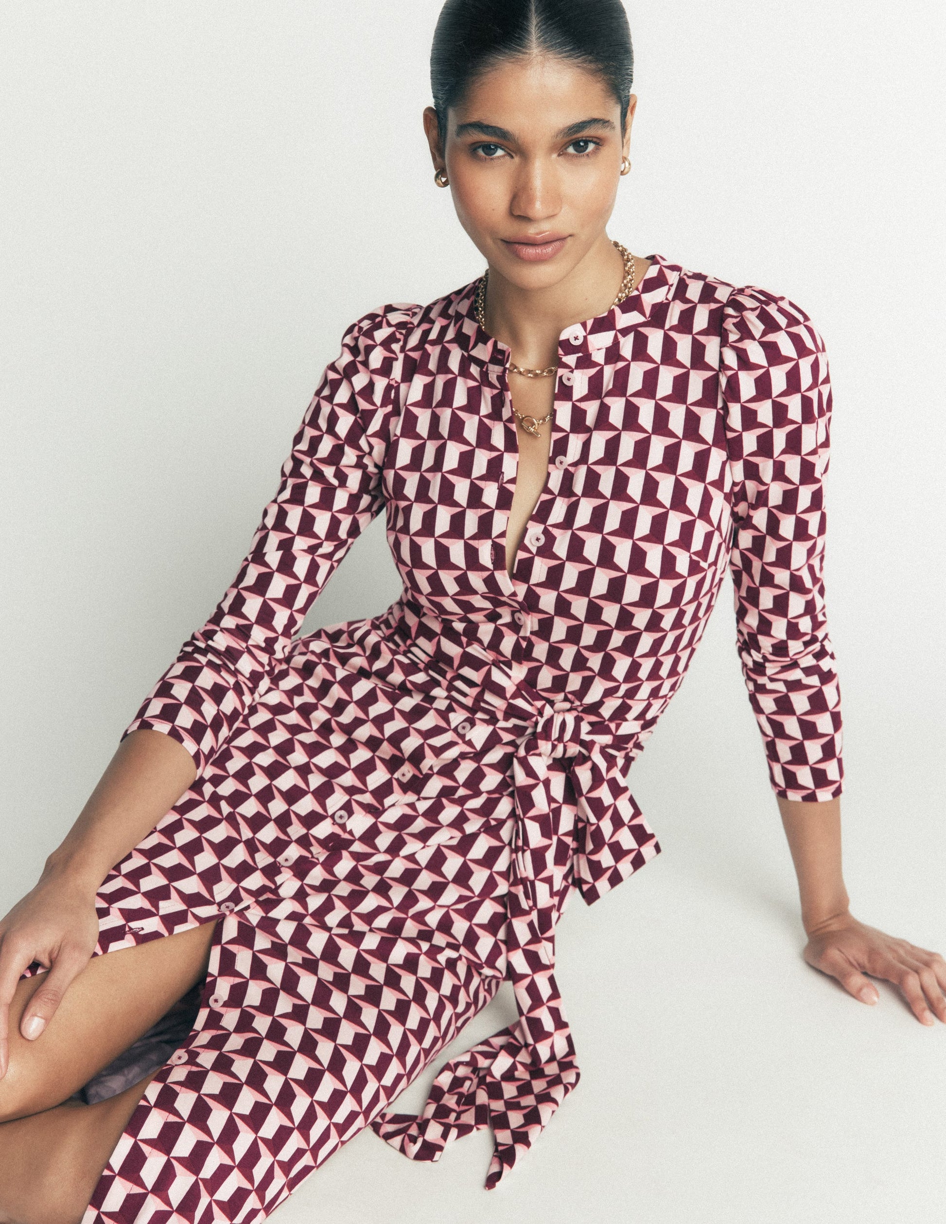 Honor Column Jersey Midi Dress-Deep Wisteria, Blocked Geo-2