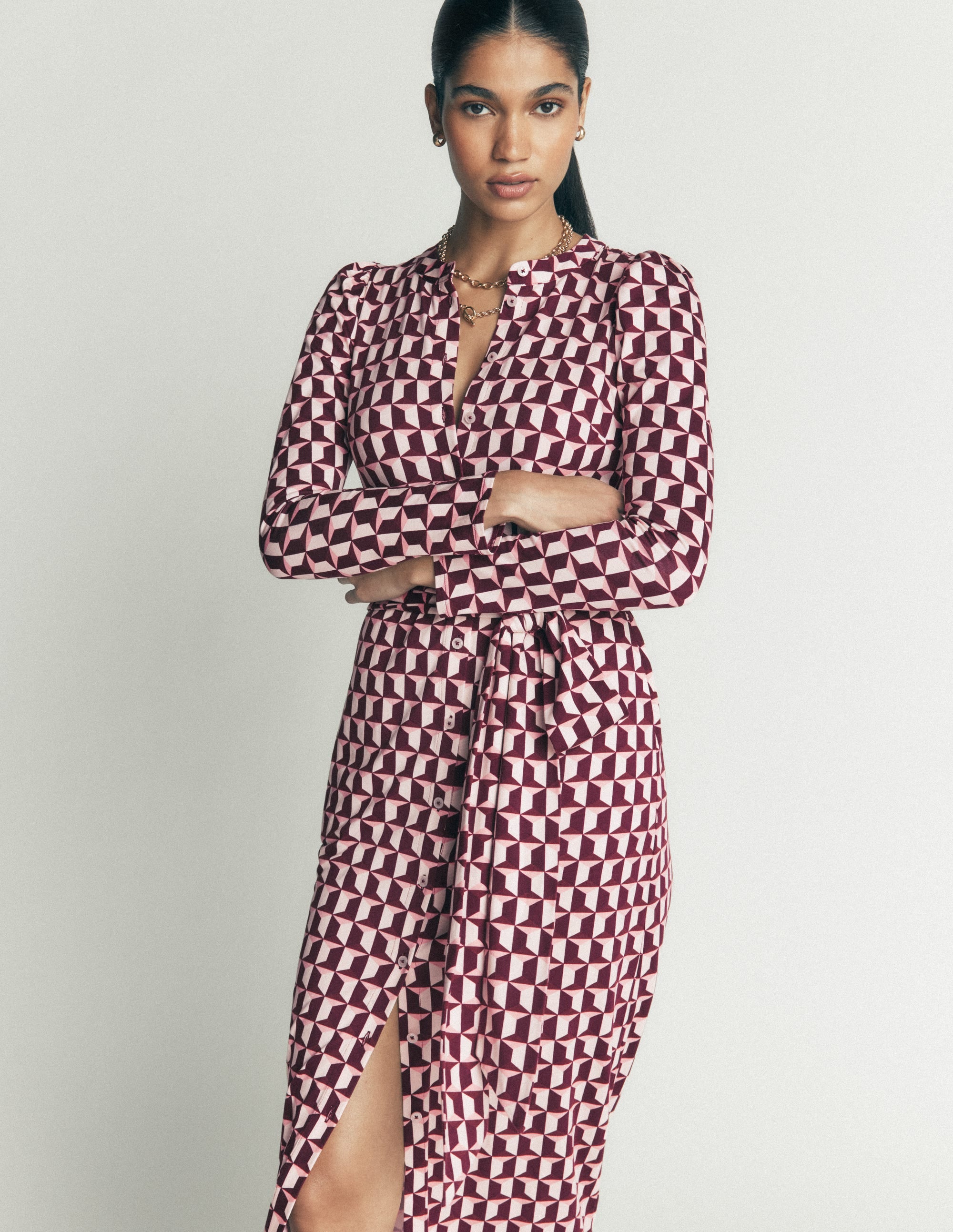 Honor Column Jersey Midi Dress-Deep Wisteria, Blocked Geo - Image 5