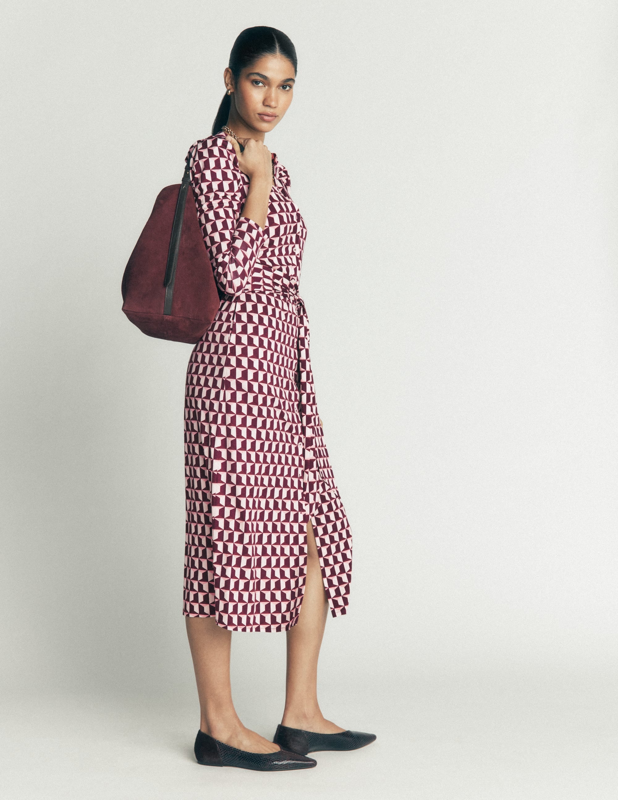Honor Column Jersey Midi Dress-Deep Wisteria, Blocked Geo - Image 6