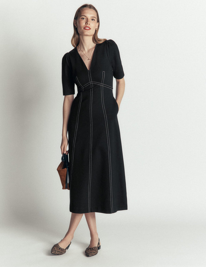 Puff Sleeve Ponte Midi Dress
