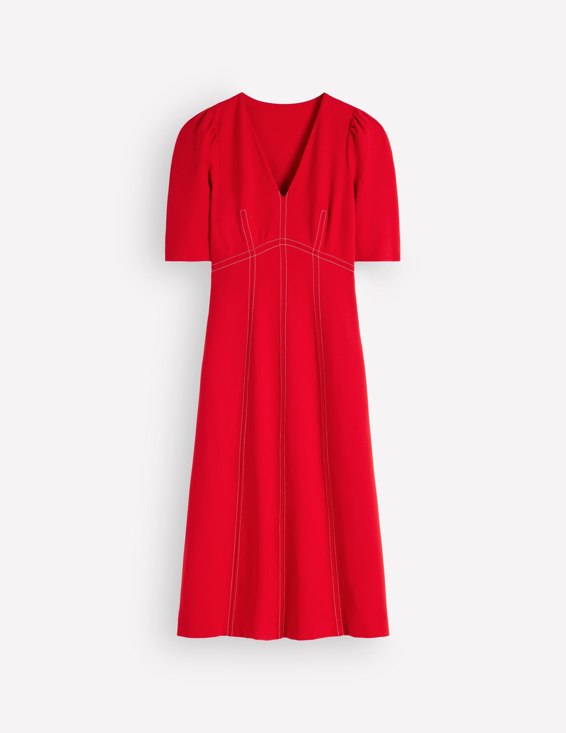 Puff Sleeve Ponte Midi Dress-Merida Red-5
