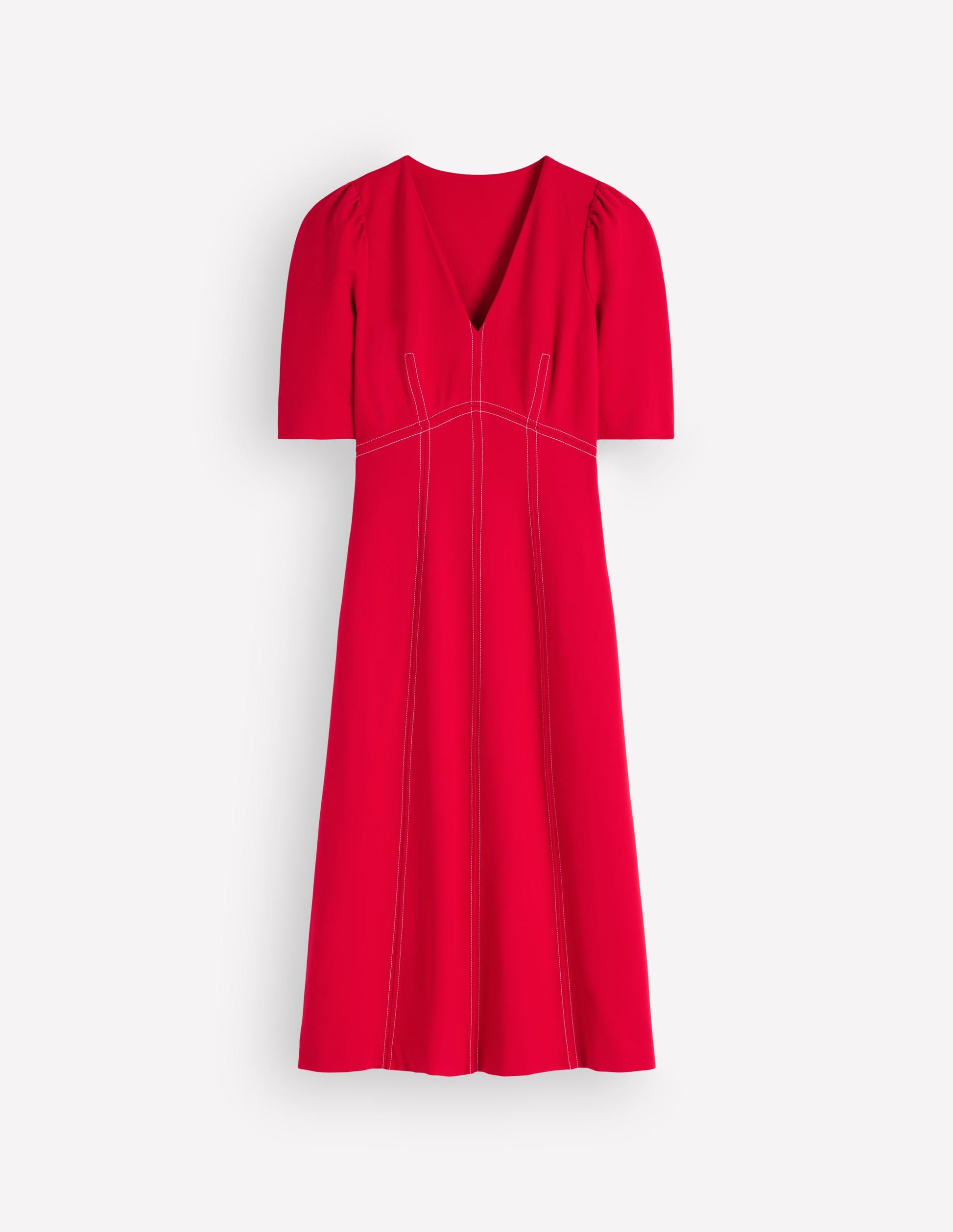 Puff Sleeve Ponte Midi Dress-Merida Red-6