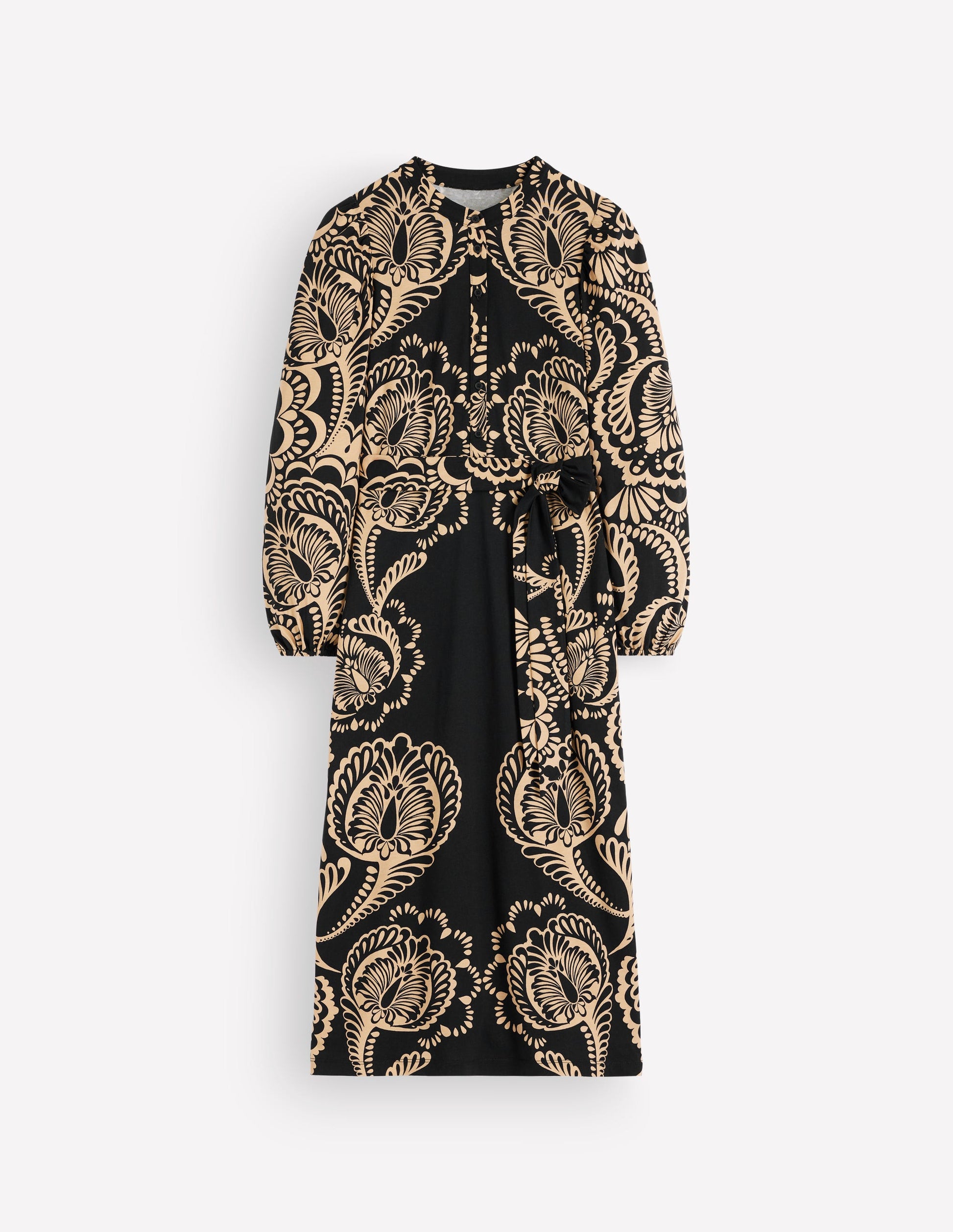 Eli Belted Jersey Midi Dress-Black, Flourishing Medley-8
