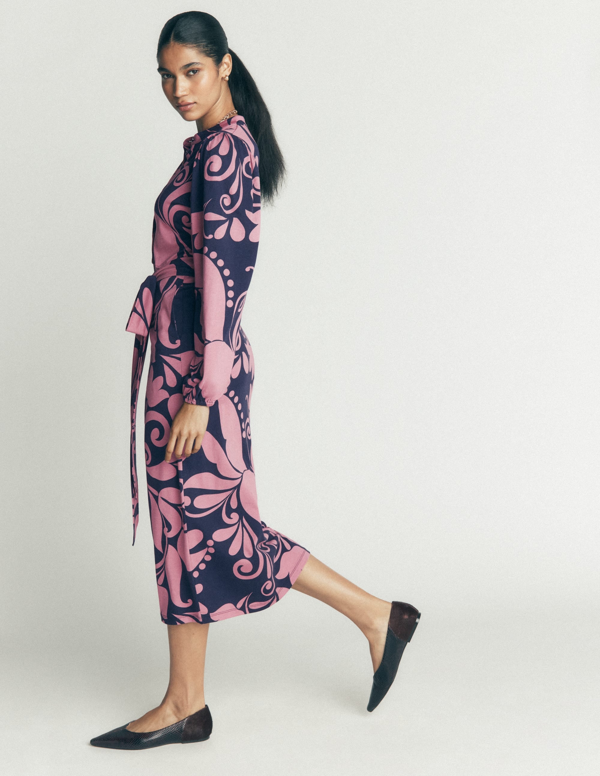 Eli Belted Jersey Midi Dress-Pink Heather, Floral Breeze - Image 2