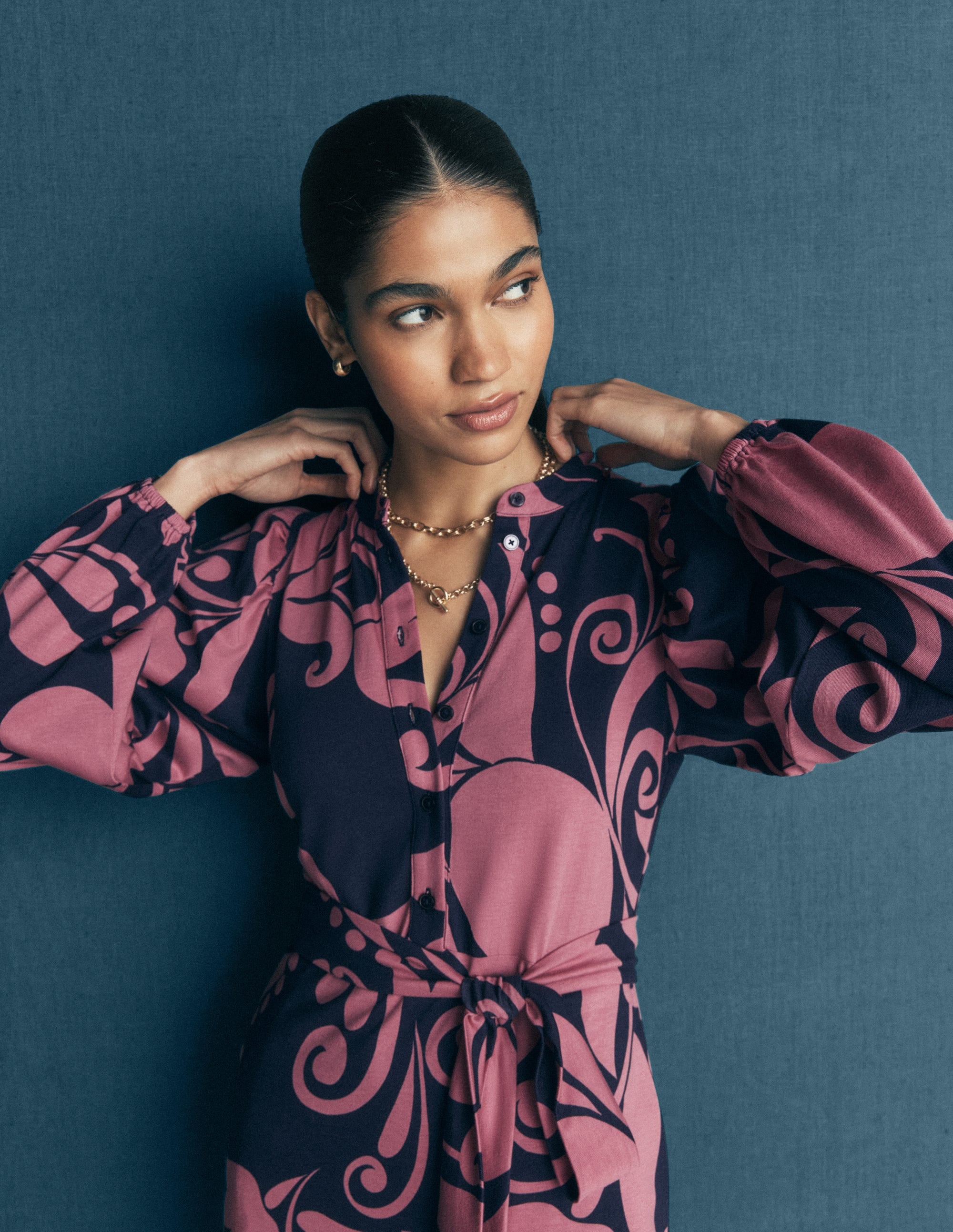 Eli Belted Jersey Midi Dress-Pink Heather, Floral Breeze - Image 3