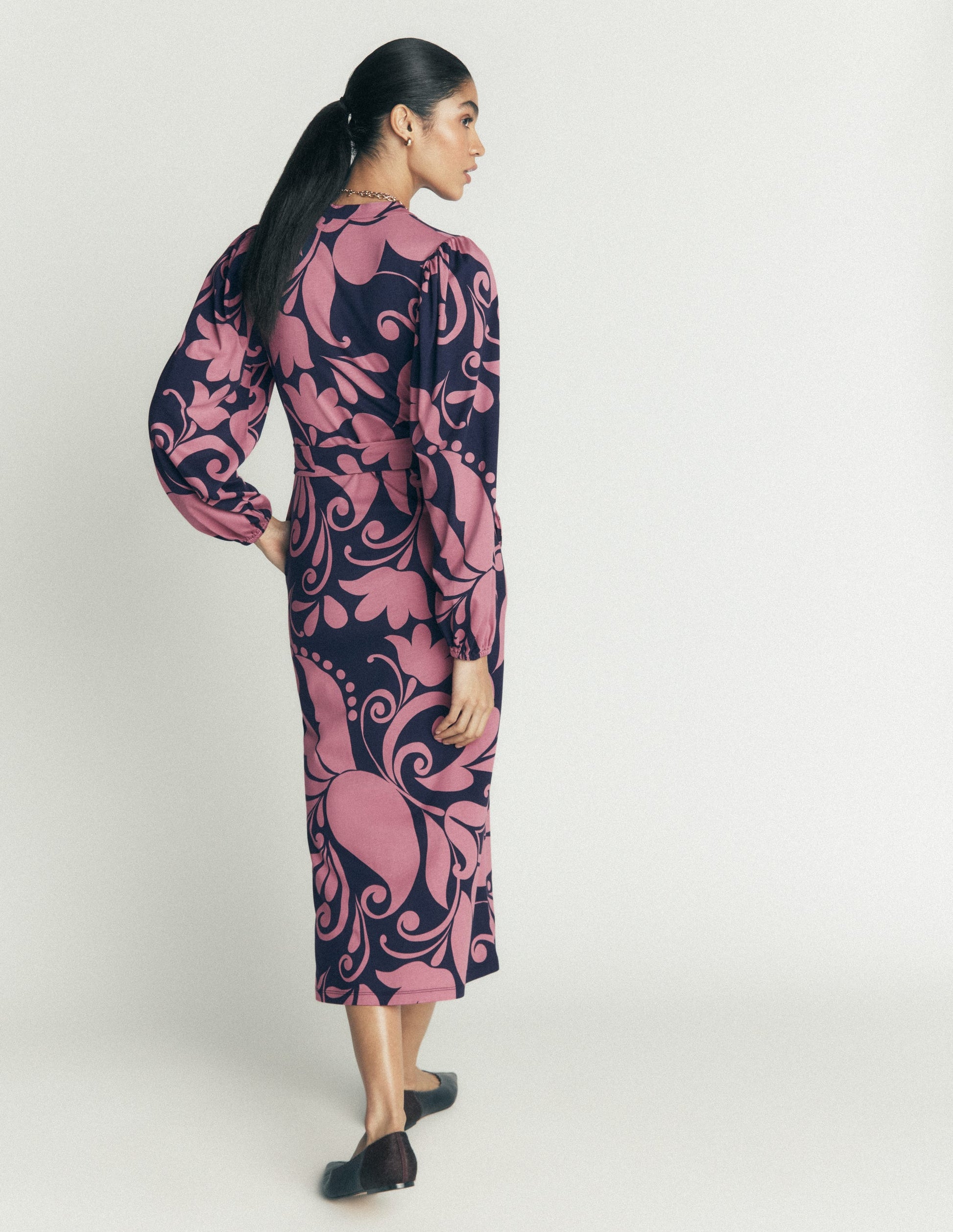 Eli Belted Jersey Midi Dress-Pink Heather, Floral Breeze-4
