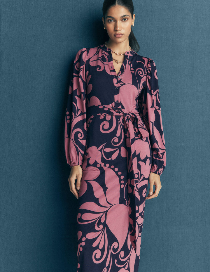 Eli Belted Jersey Midi Dress-Pink Heather, Floral Breeze