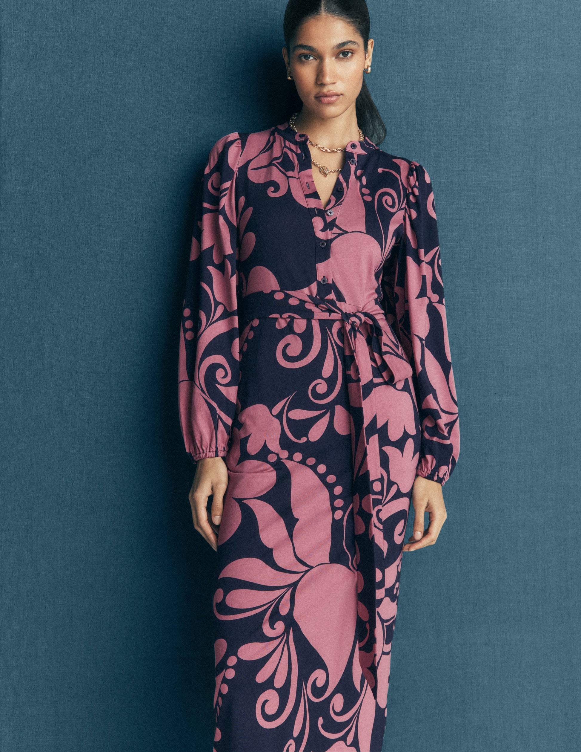 Eli Belted Jersey Midi Dress-Pink Heather, Floral Breeze-5
