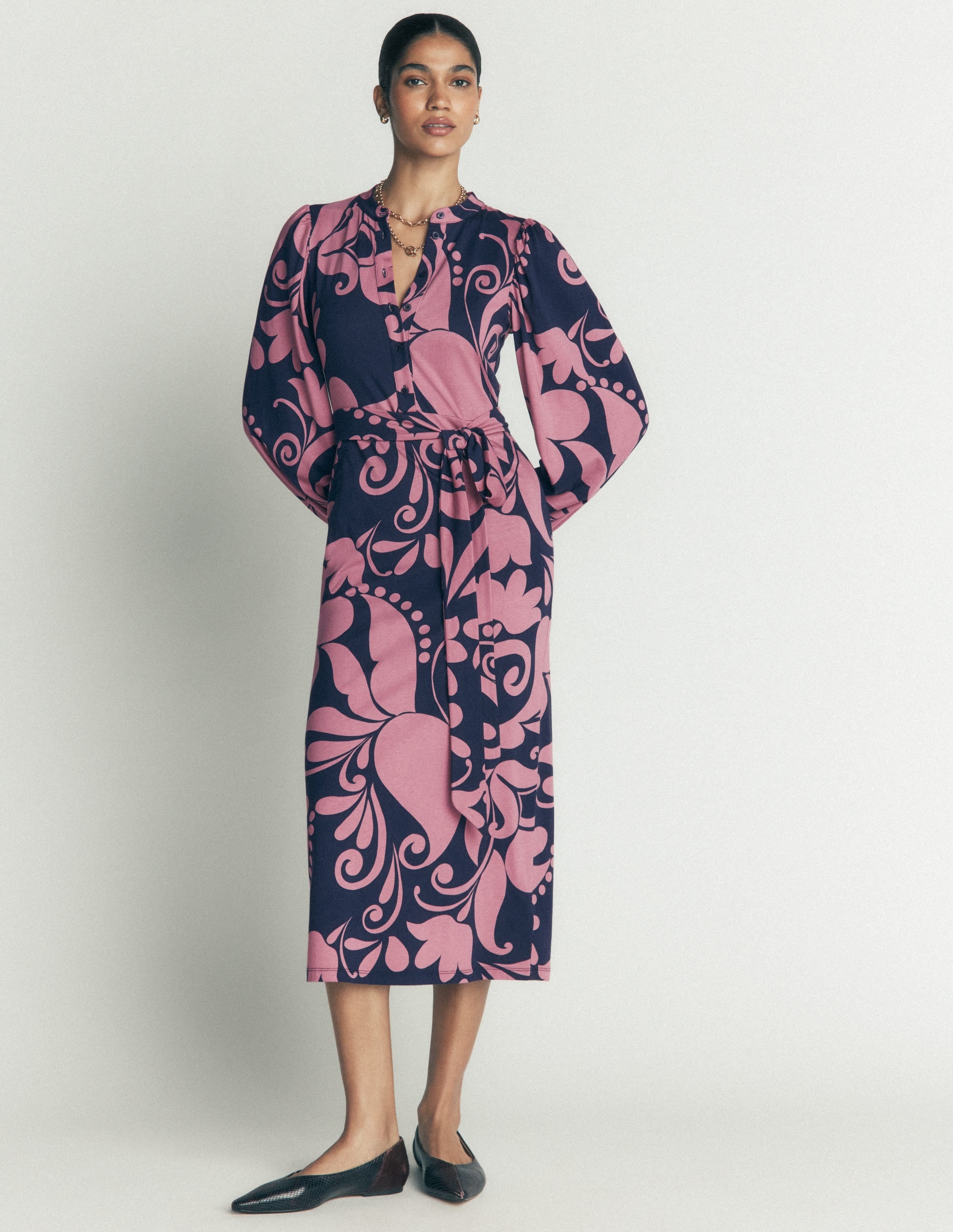 Eli Belted Jersey Midi Dress-Pink Heather, Floral Breeze - Image 6