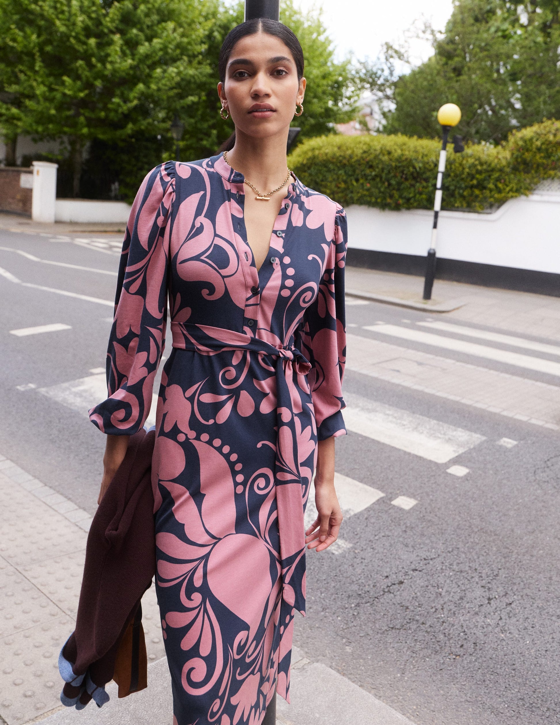 Eli Belted Jersey Midi Dress-Pink Heather, Floral Breeze-1