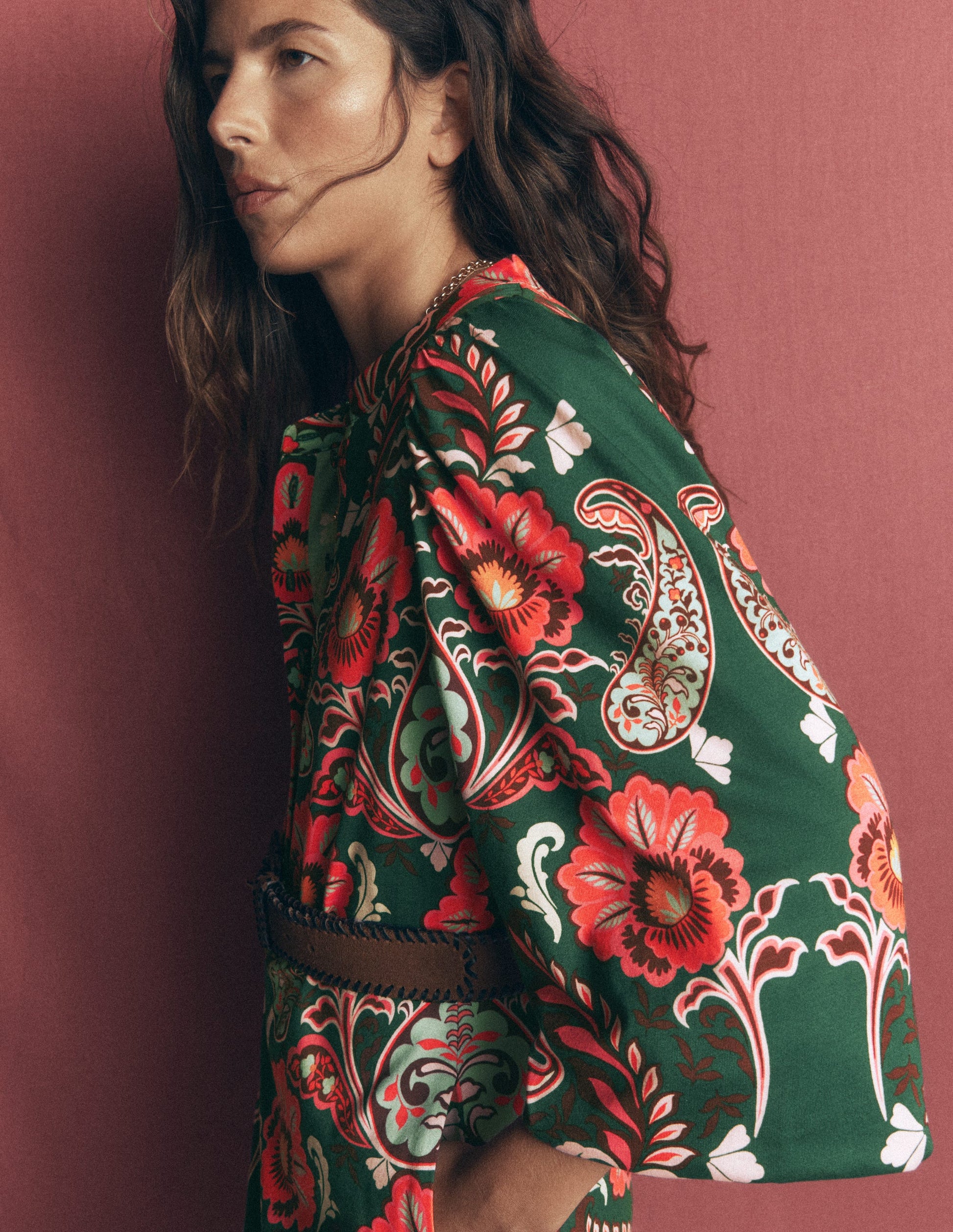 Eli Belted Jersey Midi Dress-Hunter Green, Bohemia Dream-2