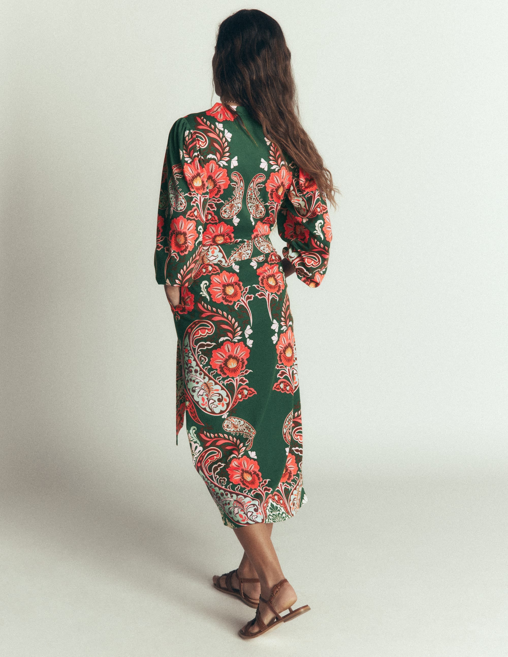 Eli Belted Jersey Midi Dress-Hunter Green, Bohemia Dream - Image 3