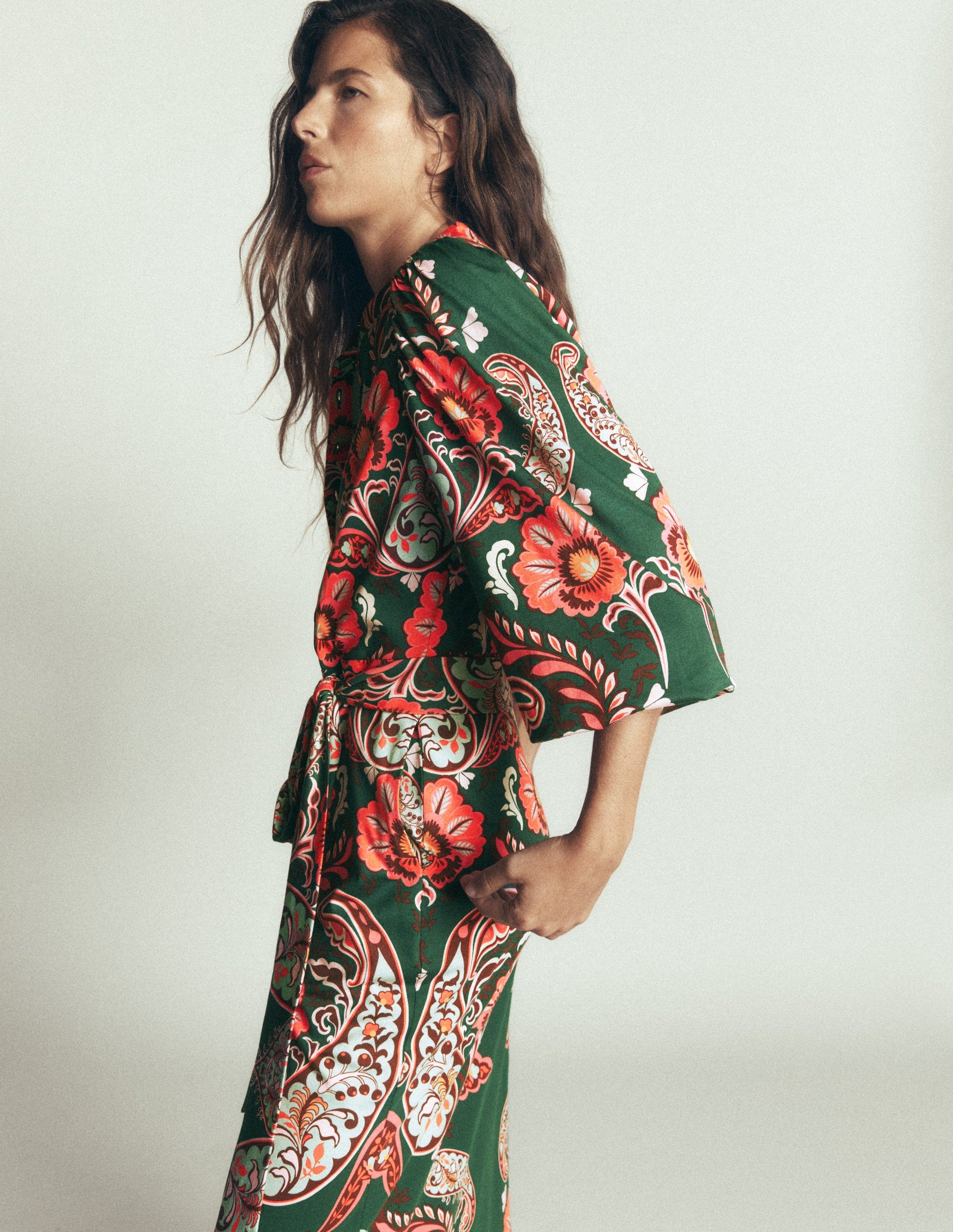 Eli Belted Jersey Midi Dress-Hunter Green, Bohemia Dream-5