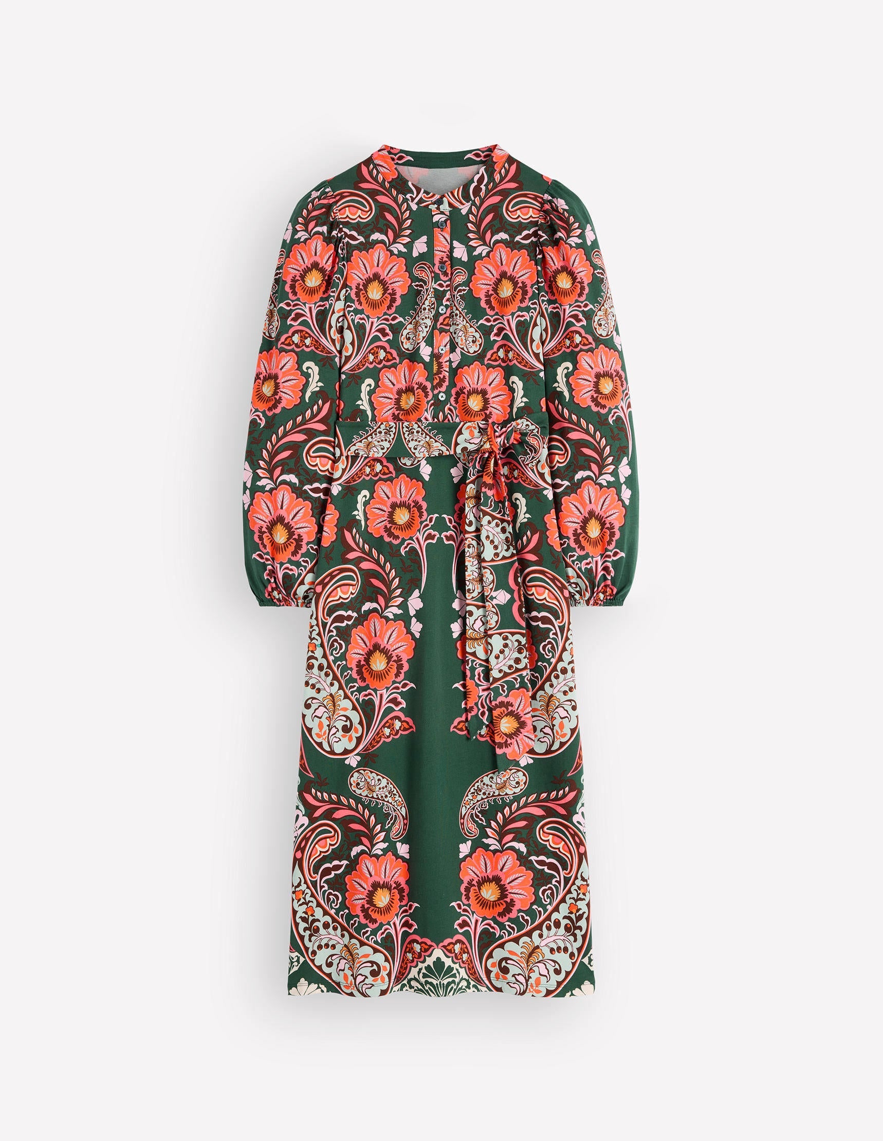 Eli Belted Jersey Midi Dress-Hunter Green, Bohemia Dream-9