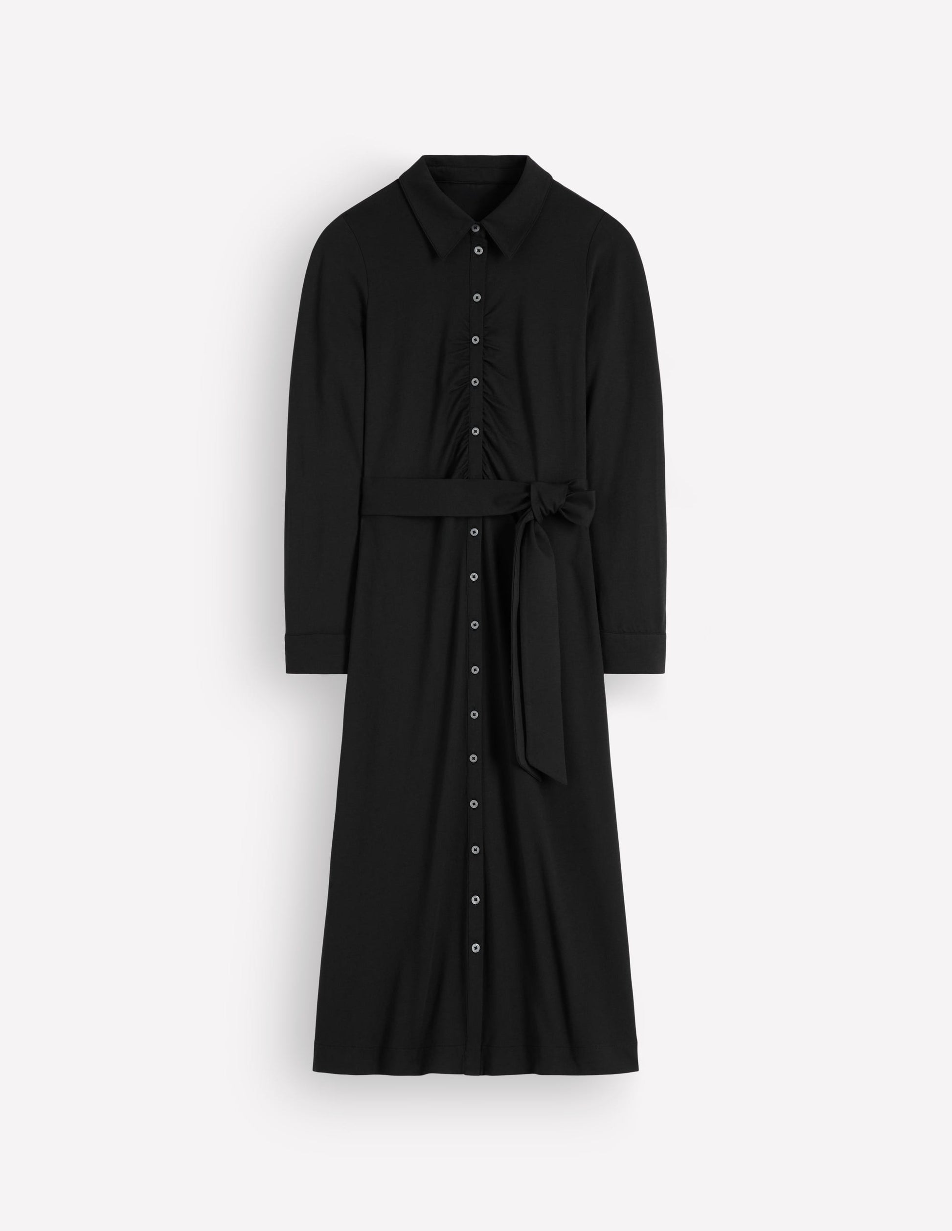 Ruched Jersey Shirt Dress-Black-7