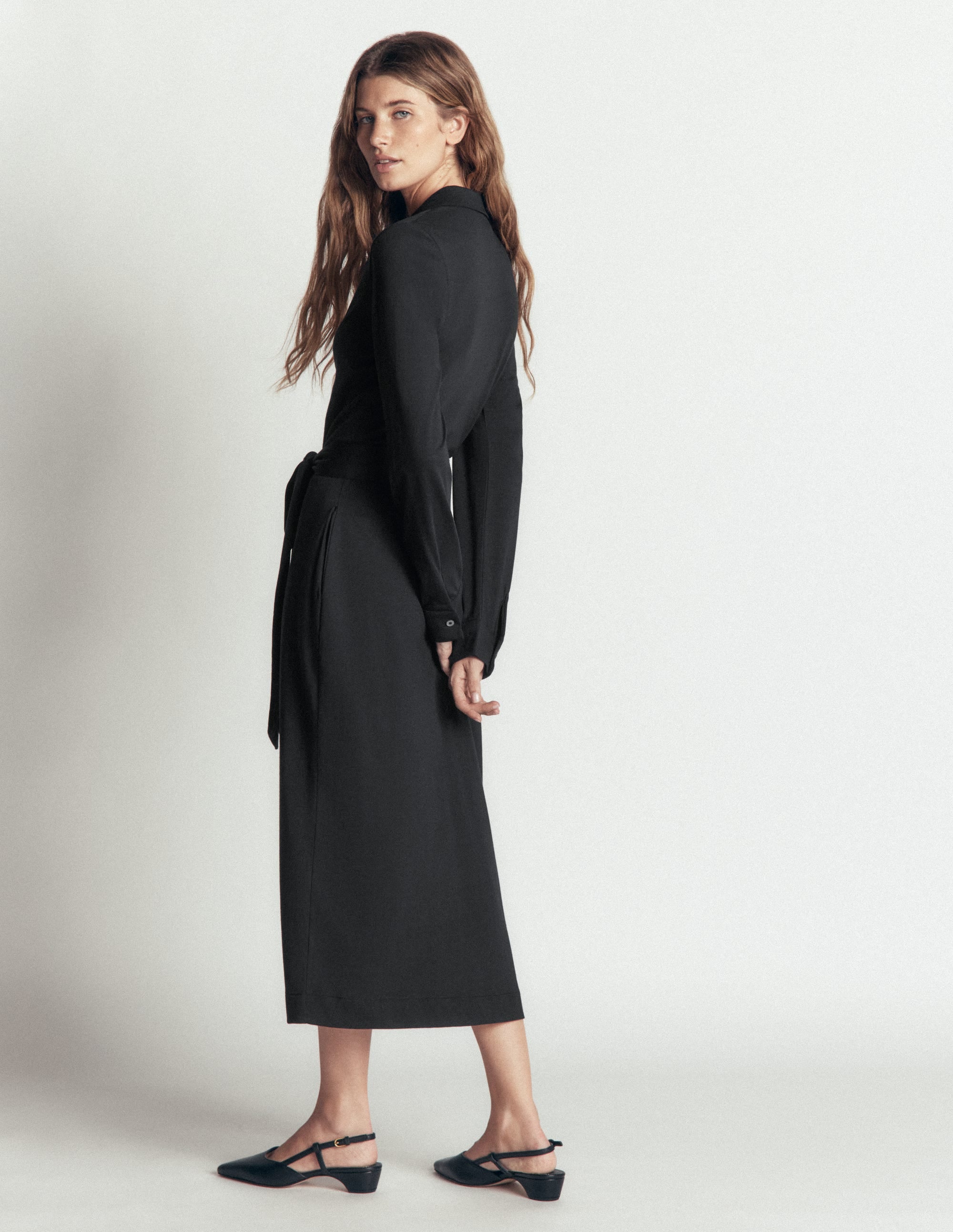 Ruched Jersey Shirt Dress-Black - Image 3