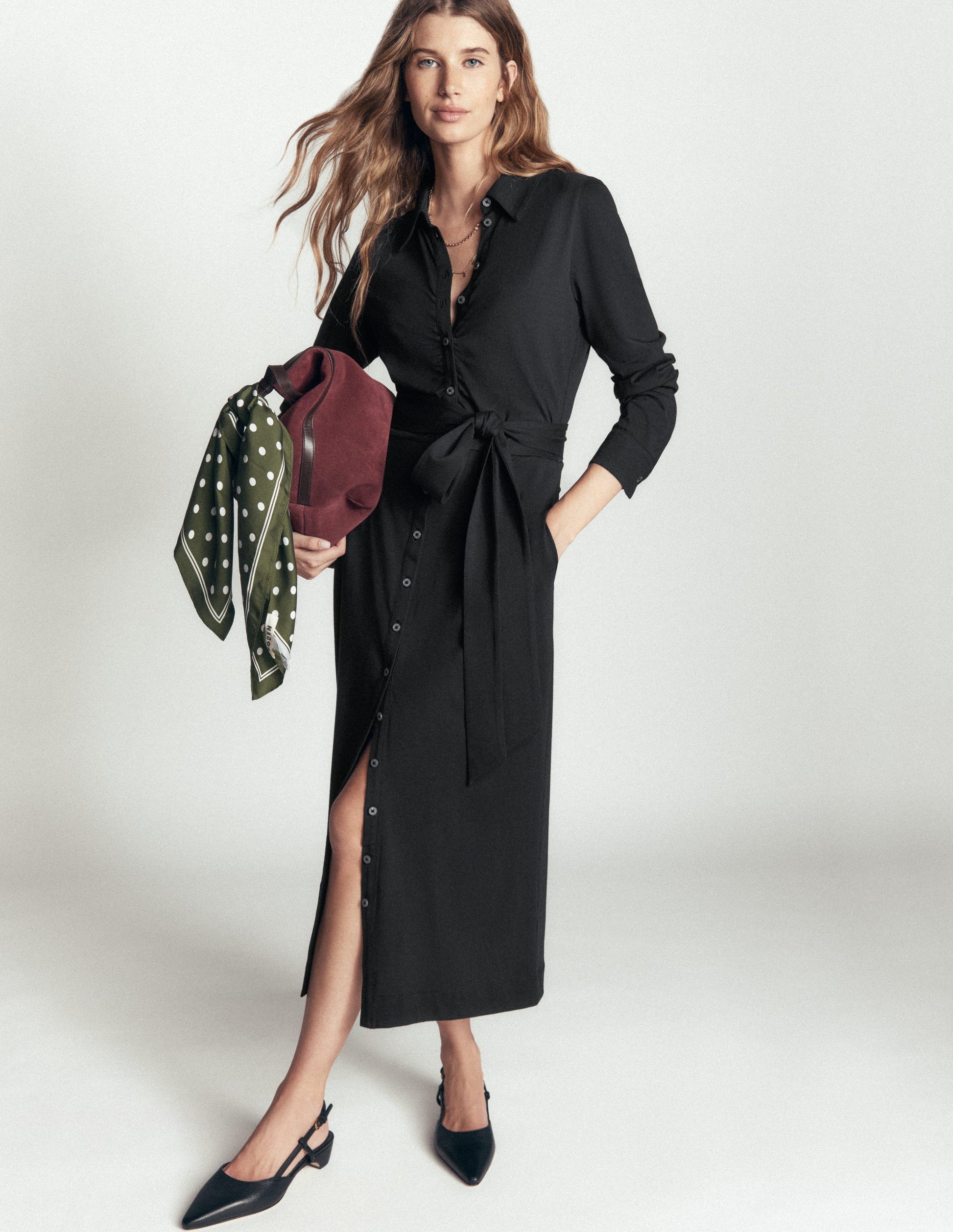 Ruched Jersey Shirt Dress-Black-4