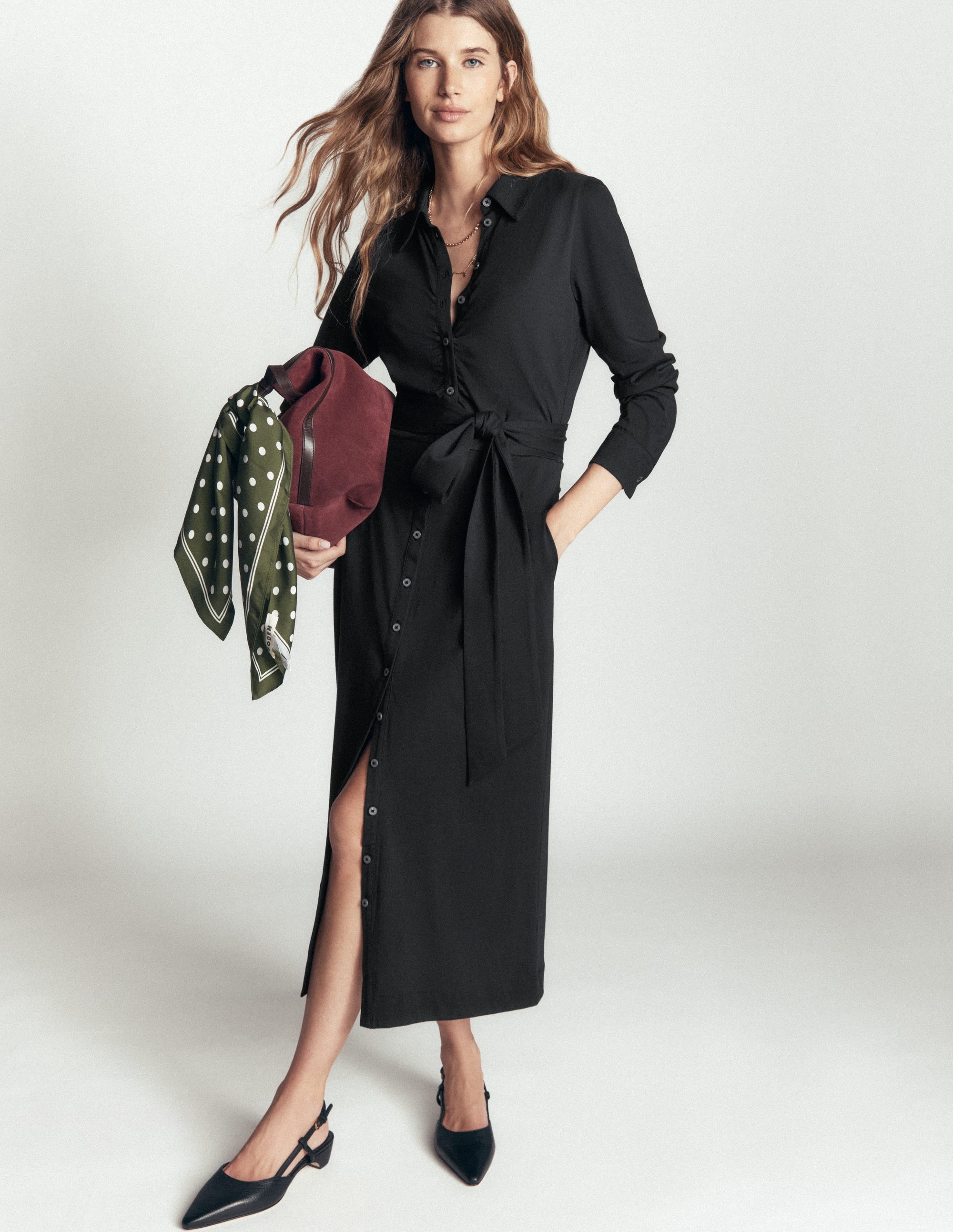 Ruched Jersey Shirt Dress-Black - Image 4