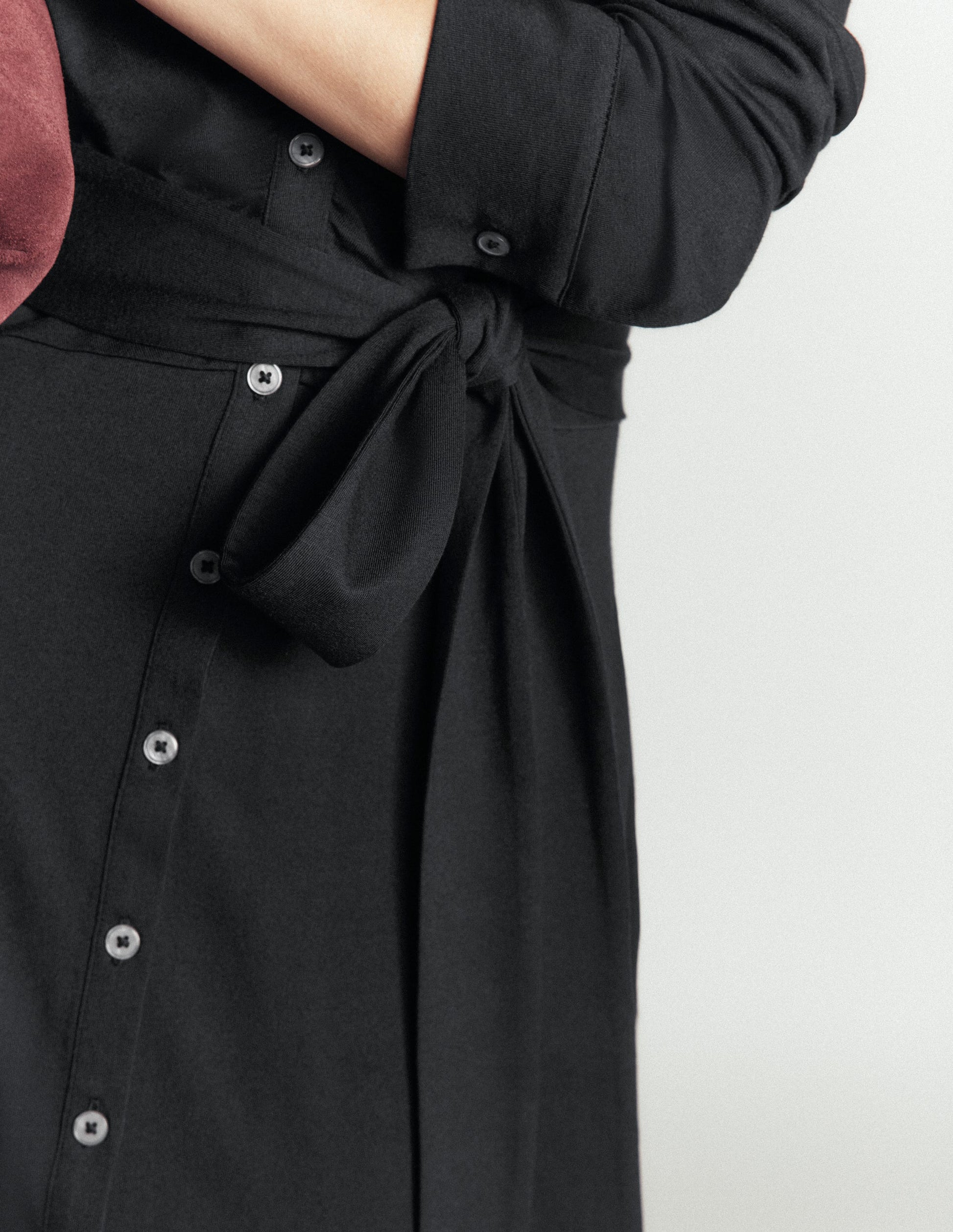 Ruched Jersey Shirt Dress-Black-5