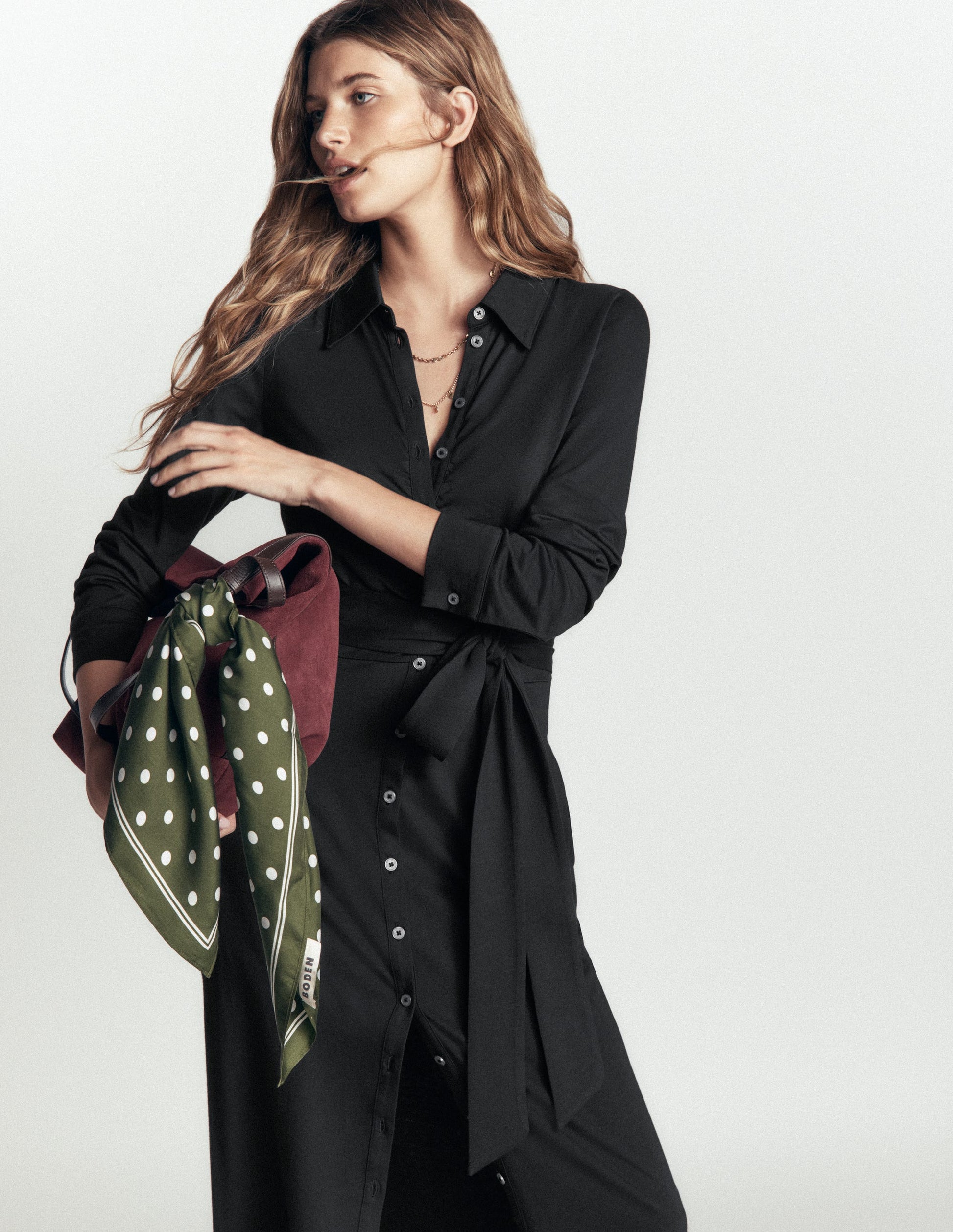 Ruched Jersey Shirt Dress-Black-6