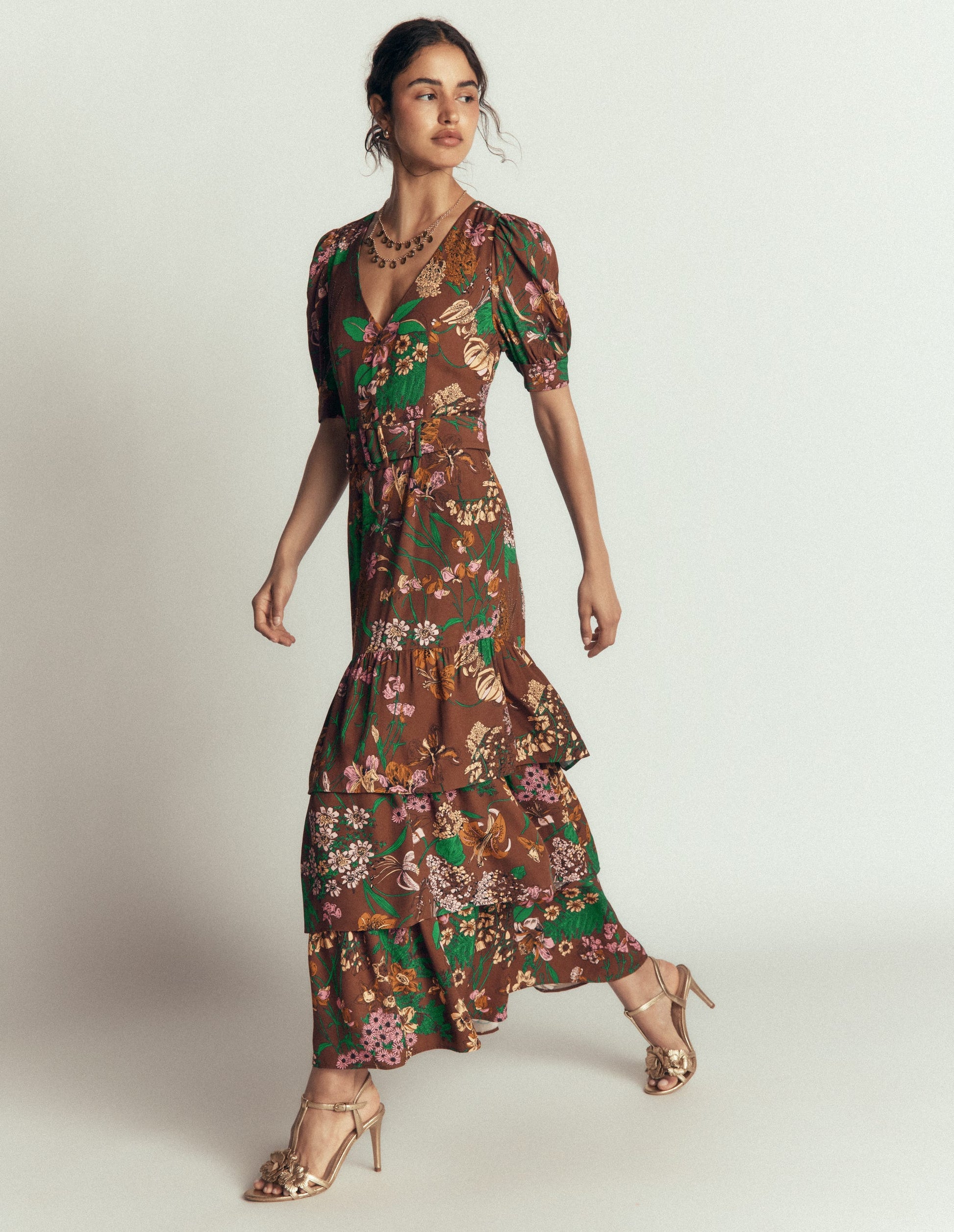 V Neck Layered Dress-Fudgesickle Whimsical Flora-1