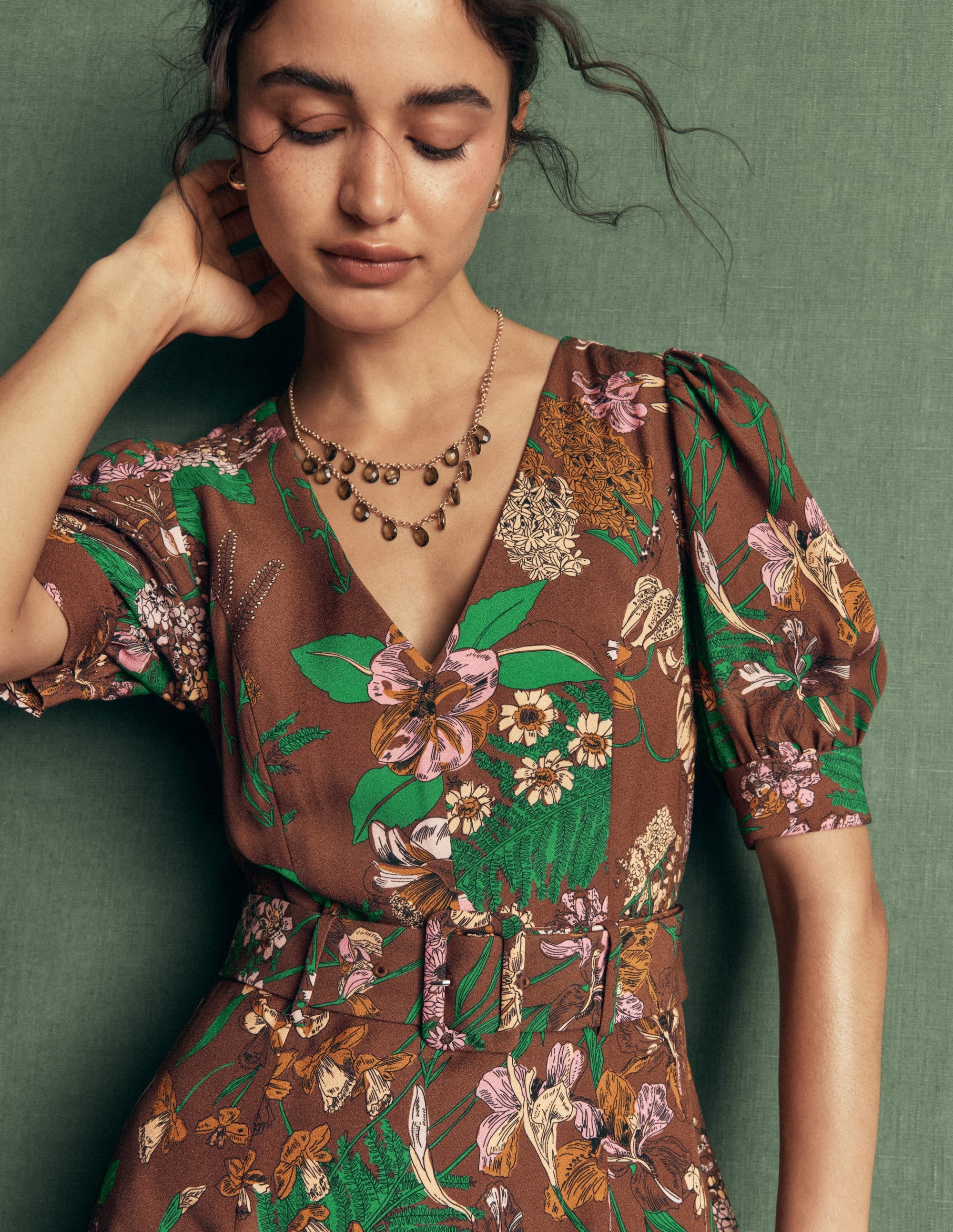 V Neck Layered Dress-Fudgesickle Whimsical Flora - Image 2