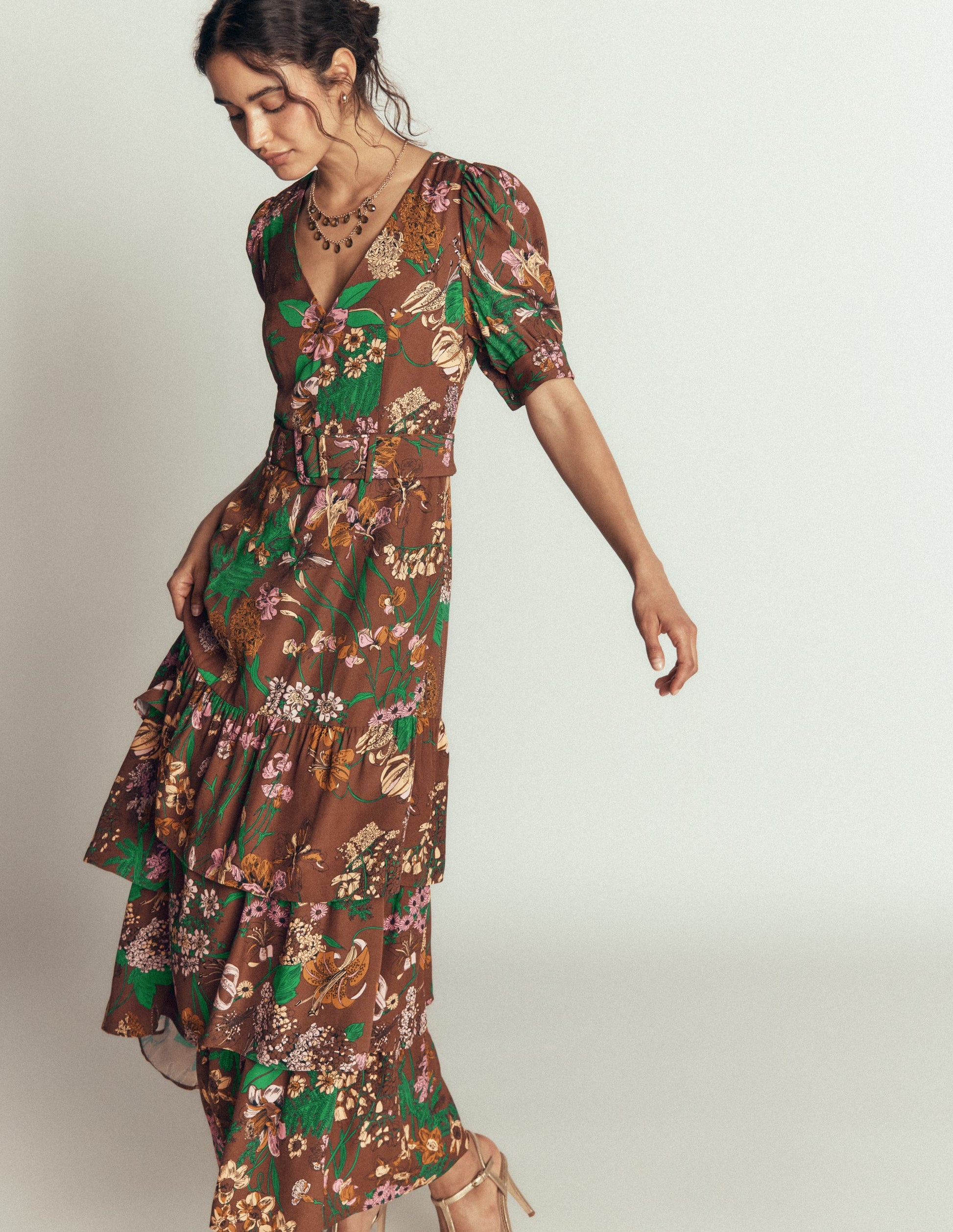 V Neck Layered Dress-Fudgesickle Whimsical Flora-4