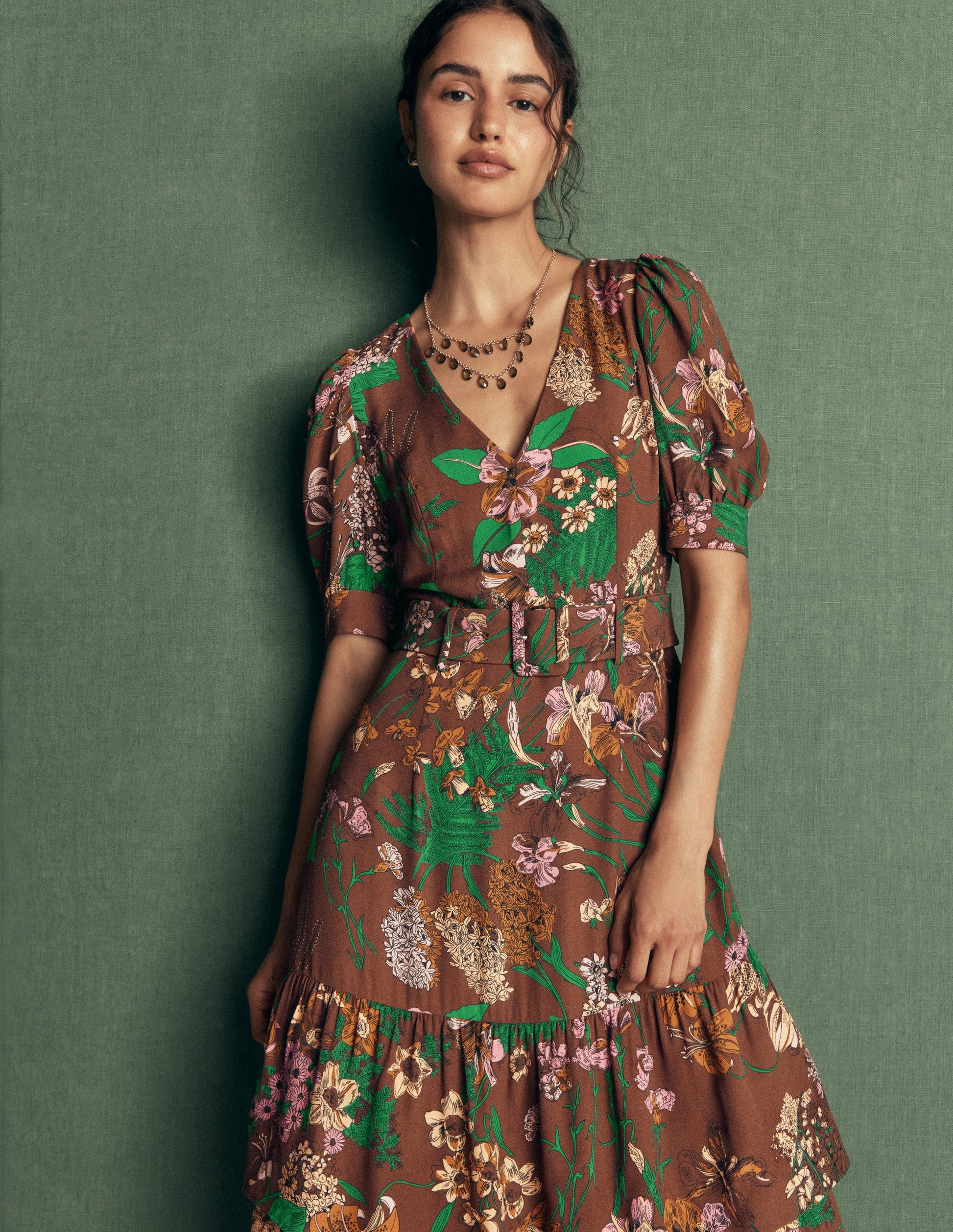 V Neck Layered Dress-Fudgesickle Whimsical Flora-5