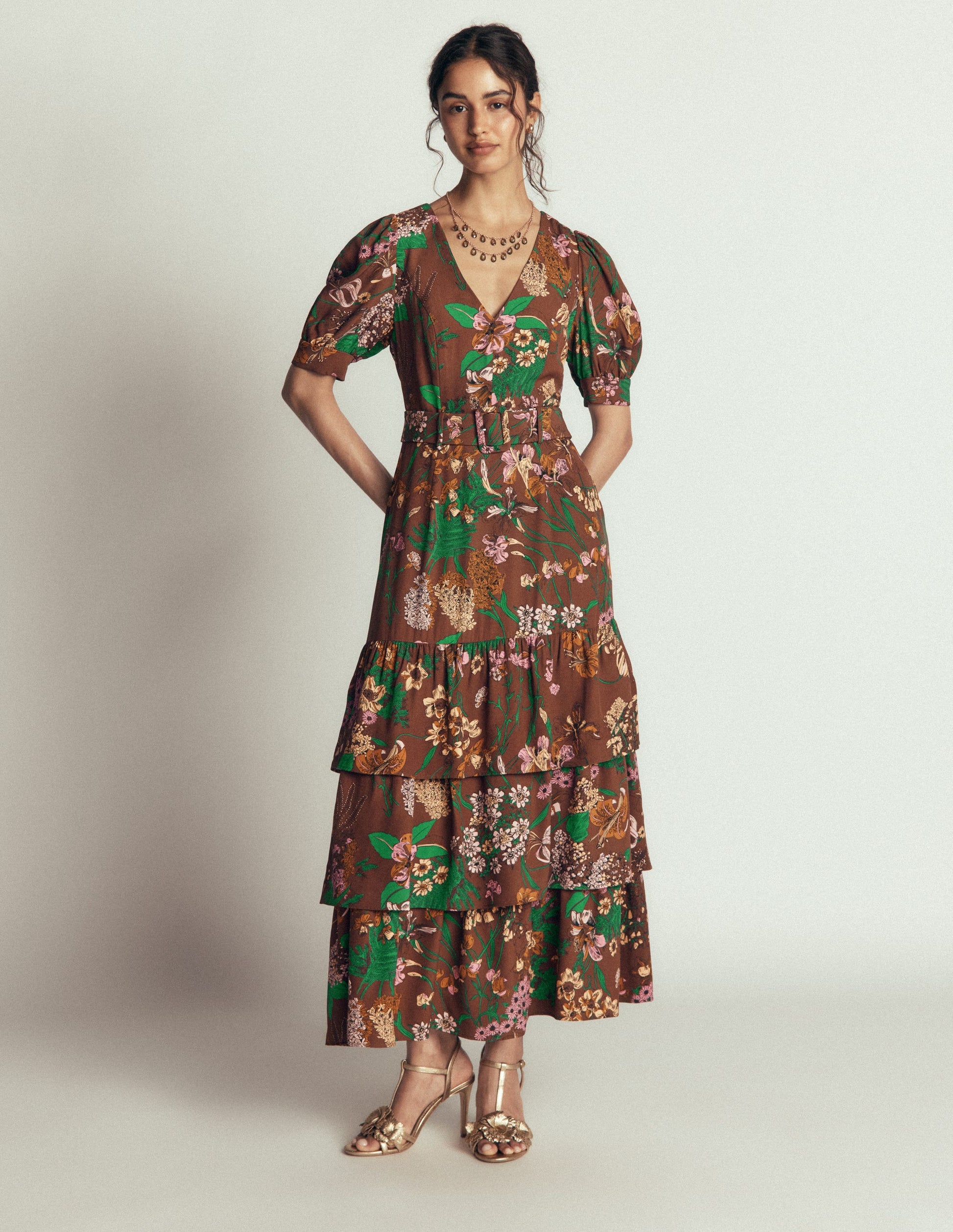 V Neck Layered Dress-Fudgesickle Whimsical Flora-6