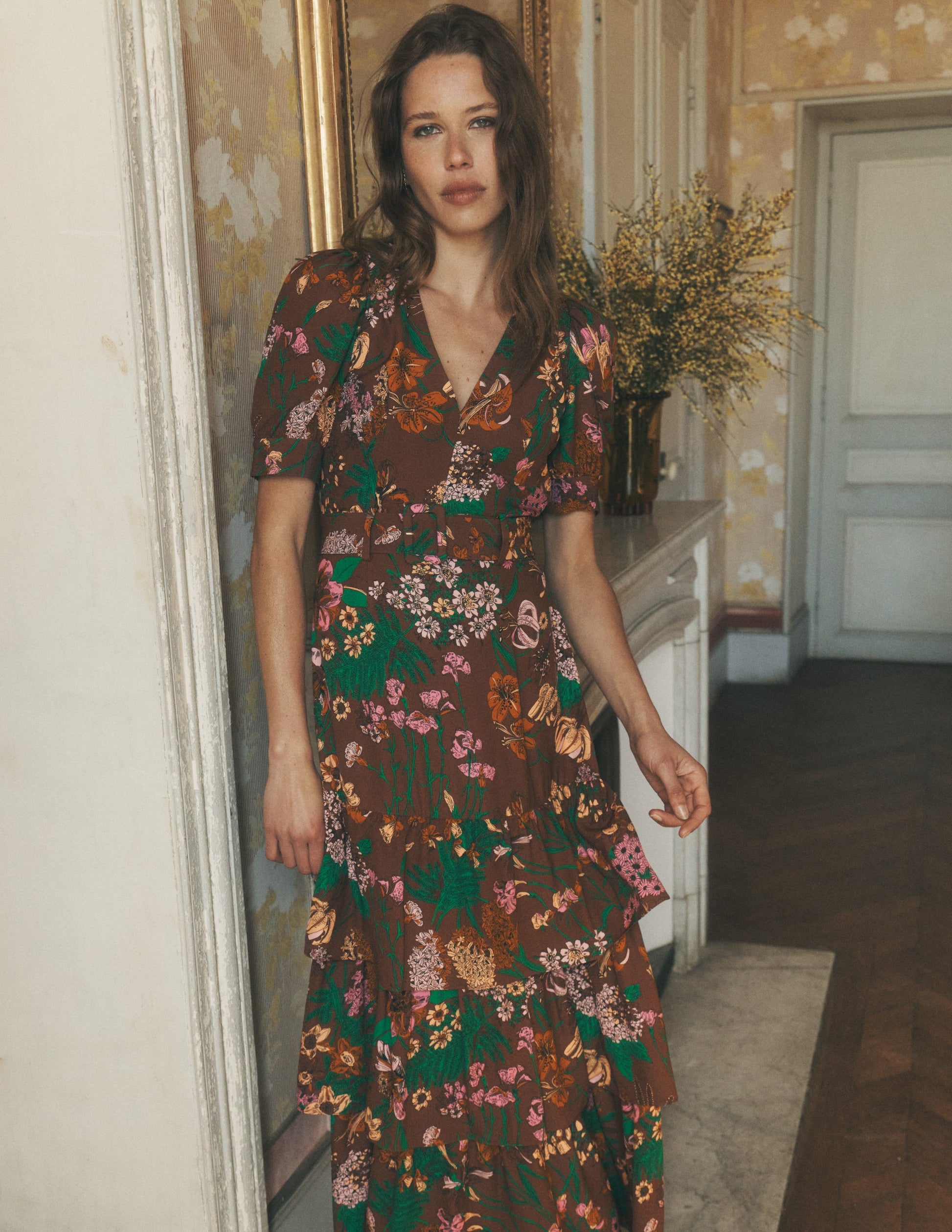 V Neck Layered Dress-Woodland, Whimsical Flora-6