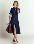 Denim Midi Shirt Dress-Indigo