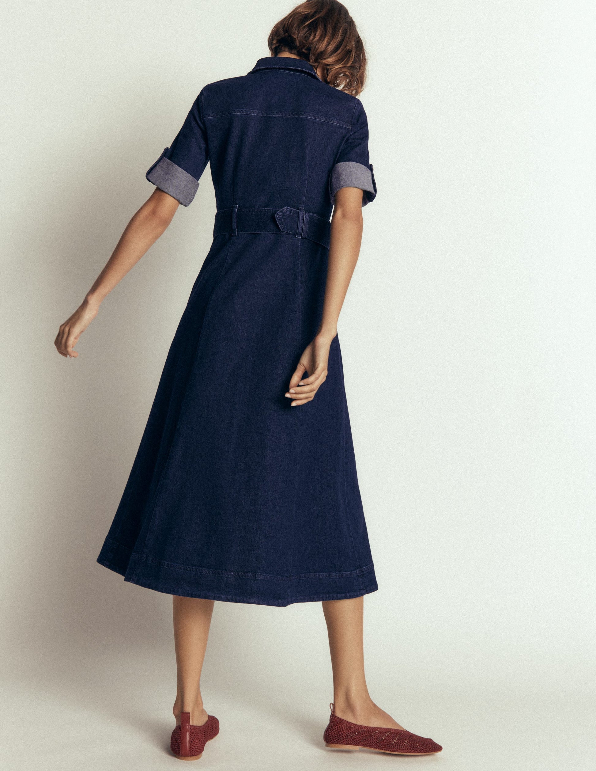 Denim Midi Shirt Dress-Indigo-3