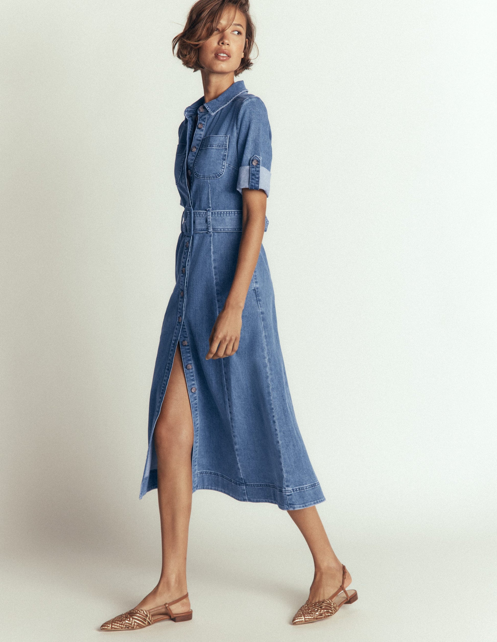 Denim Midi Shirt Dress-Light Vintage-4