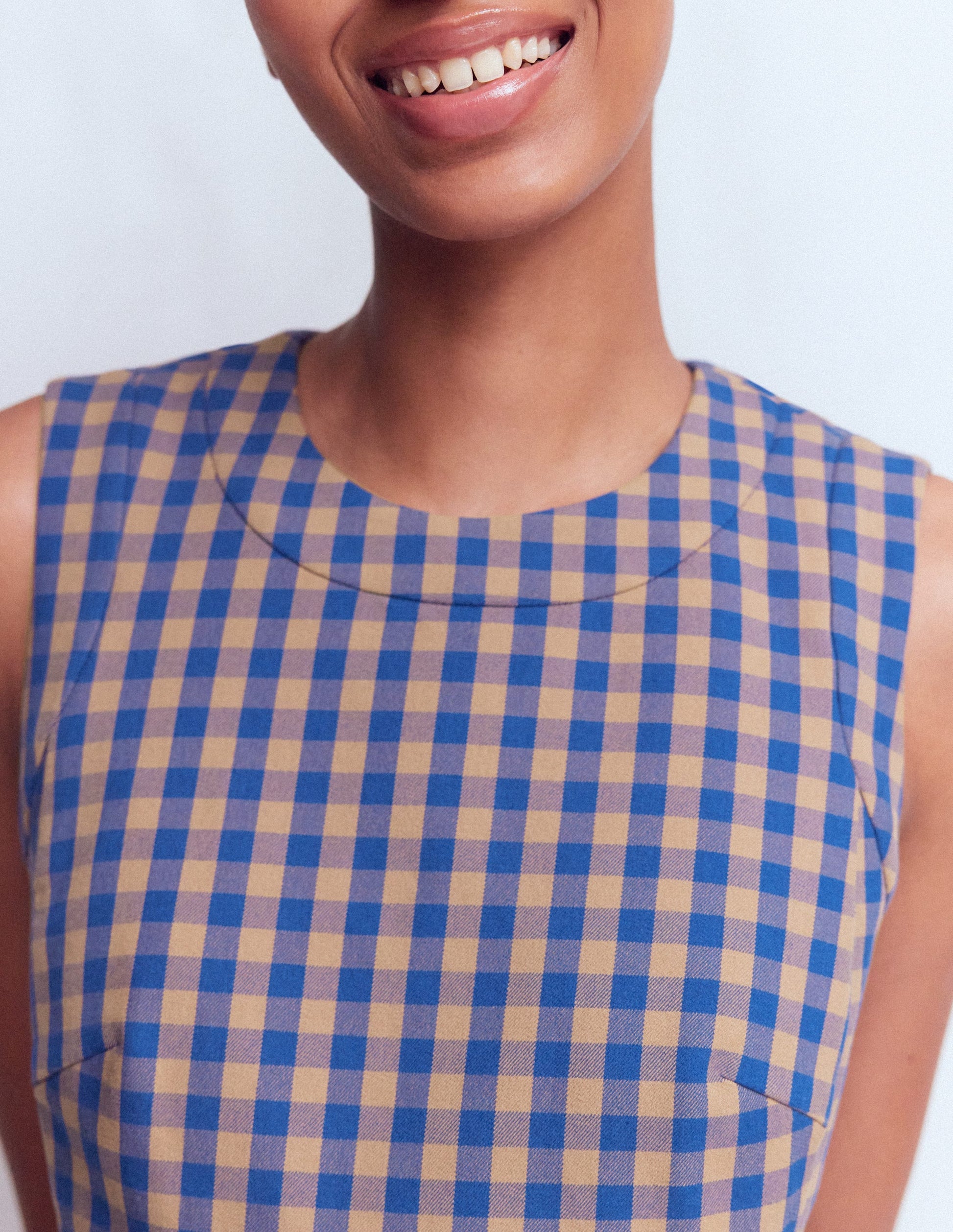 Lou Check Shift Dress-Camel, Blue Gingham-2