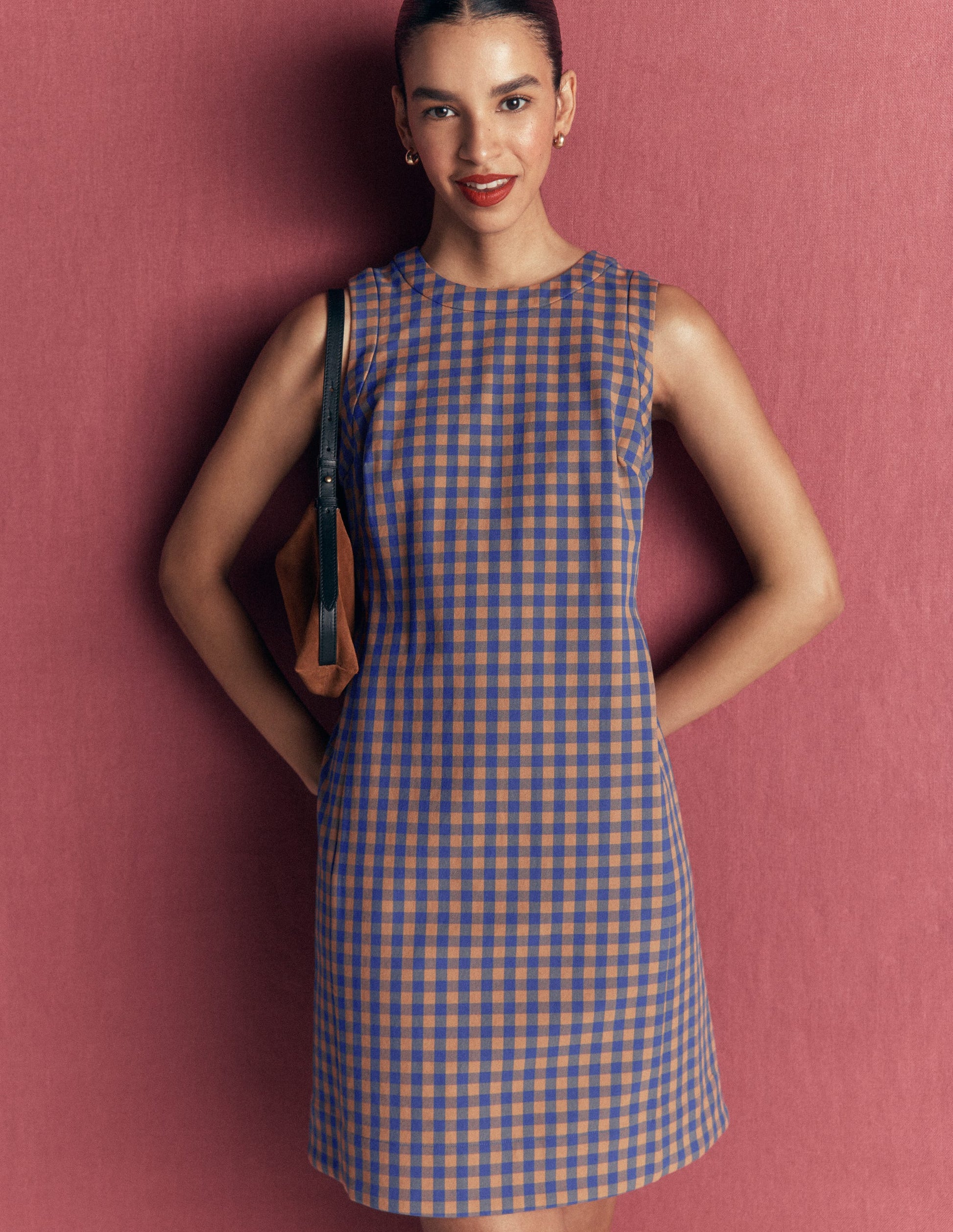 Lou Check Shift Dress-Camel, Blue Gingham-3