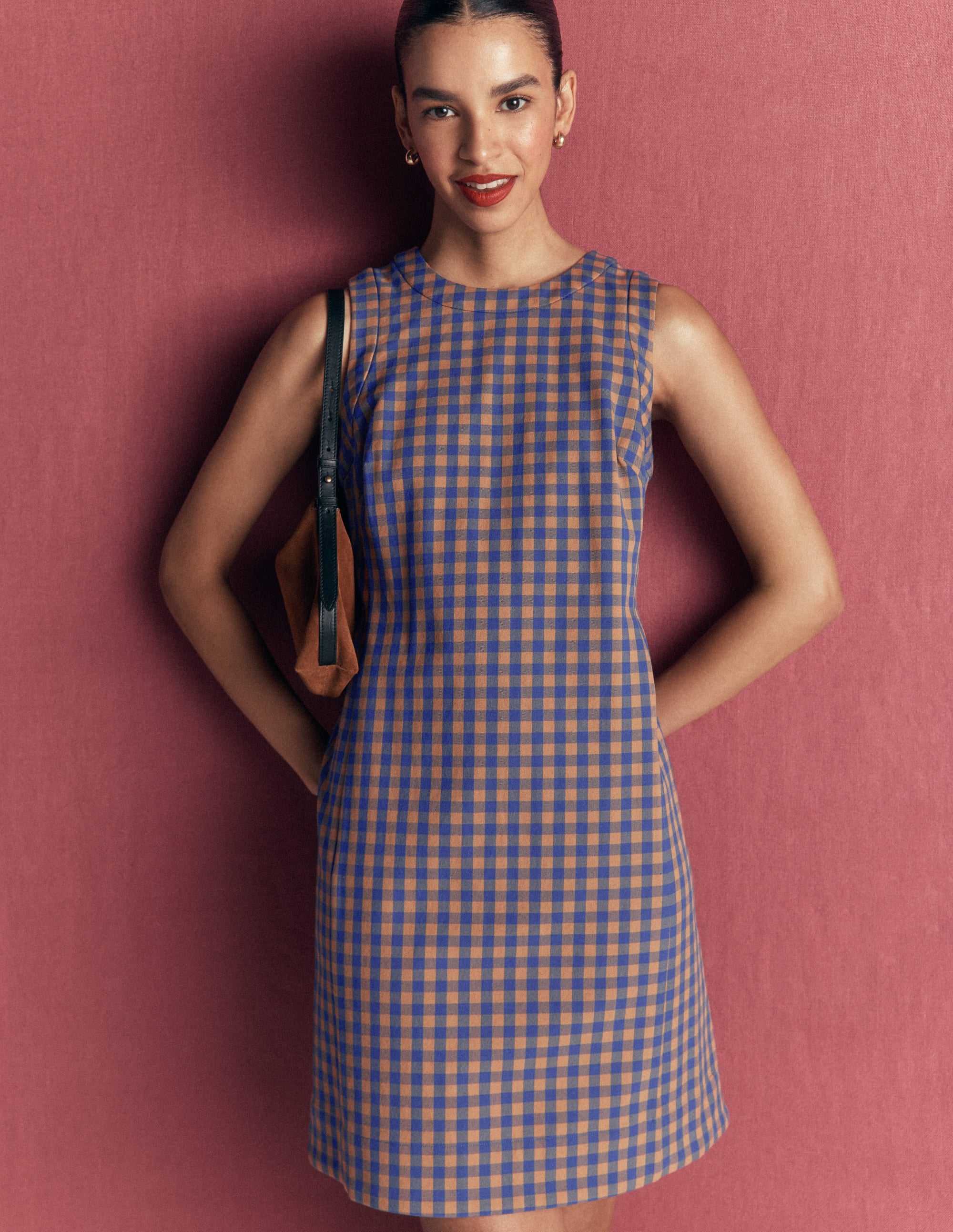 Lou Check Shift Dress-Camel, Blue Gingham - Image 3