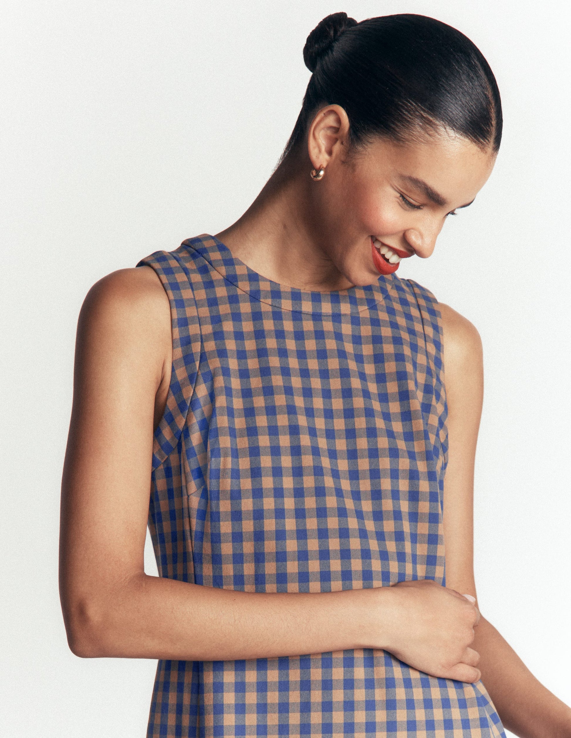 Lou Check Shift Dress-Camel, Blue Gingham-4