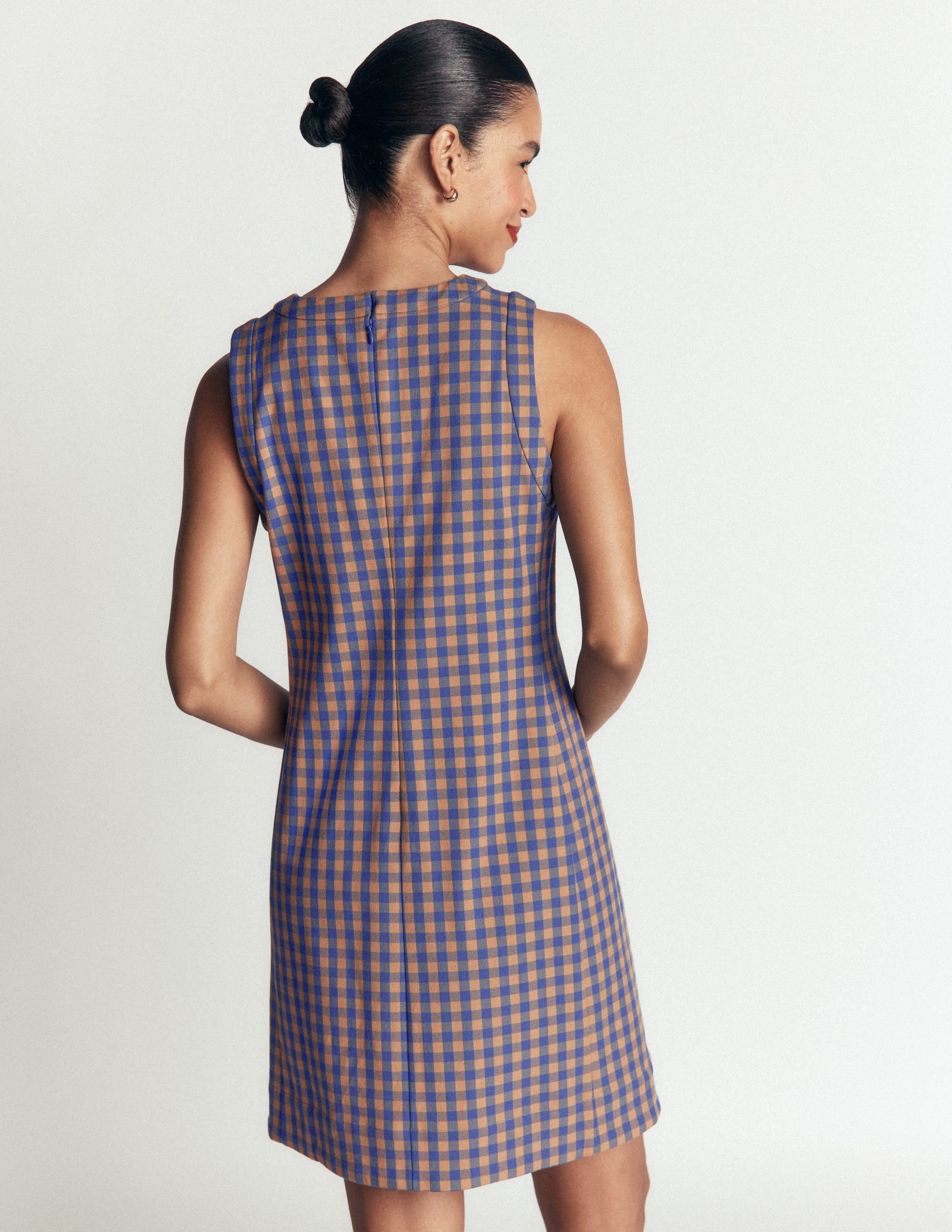 Lou Check Shift Dress-Camel, Blue Gingham - Image 5