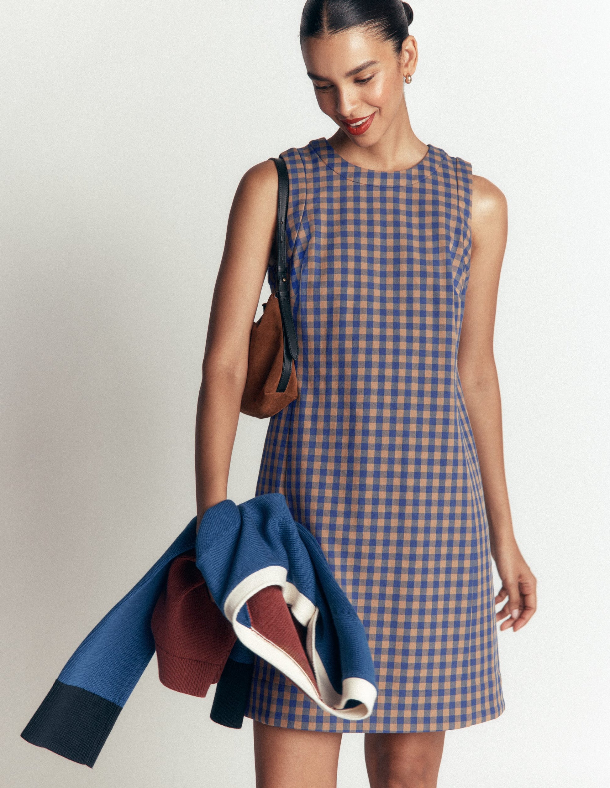 Lou Check Shift Dress-Camel, Blue Gingham-6