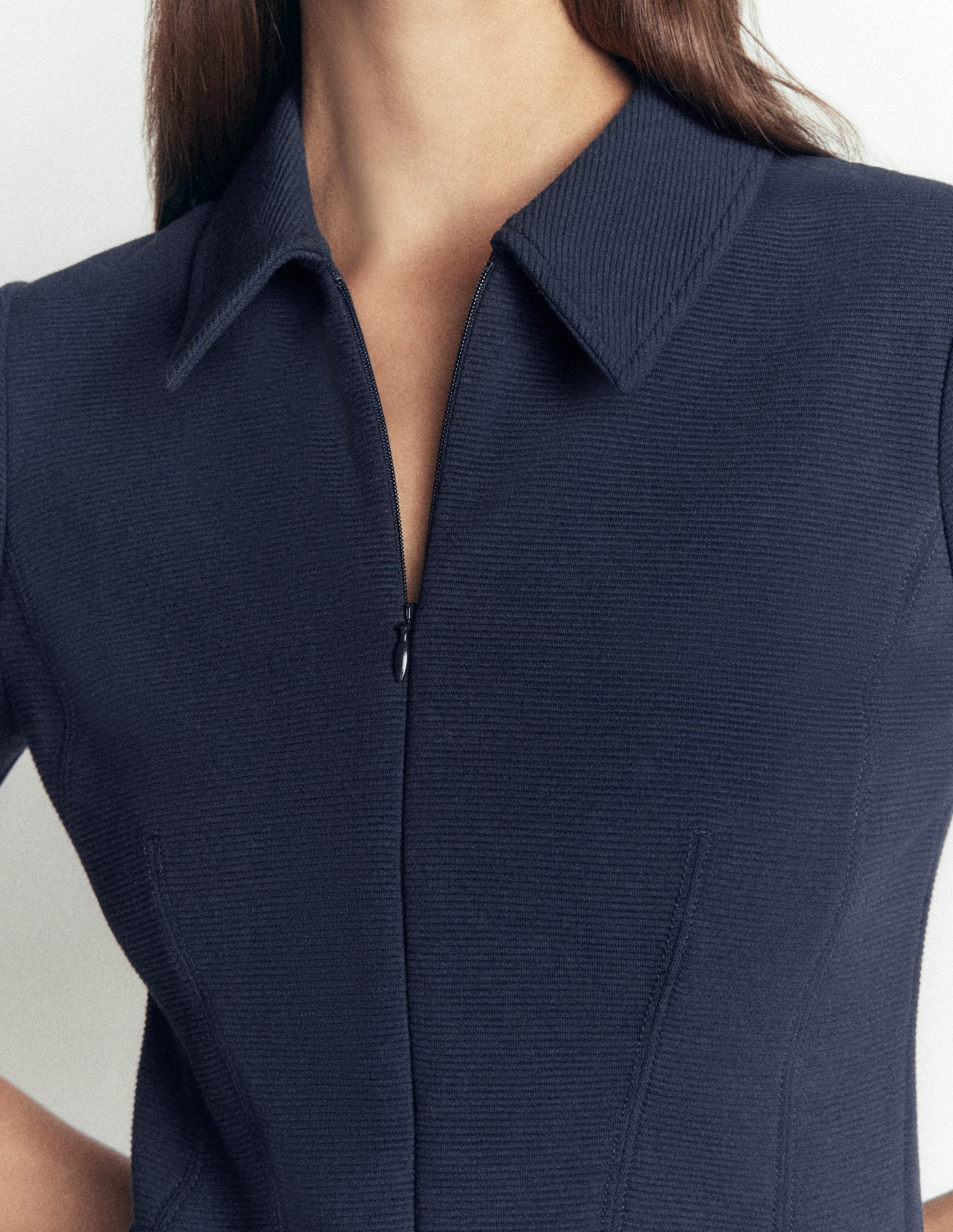 Nia Short Sleeve Zip Dress-Navy - Image 2