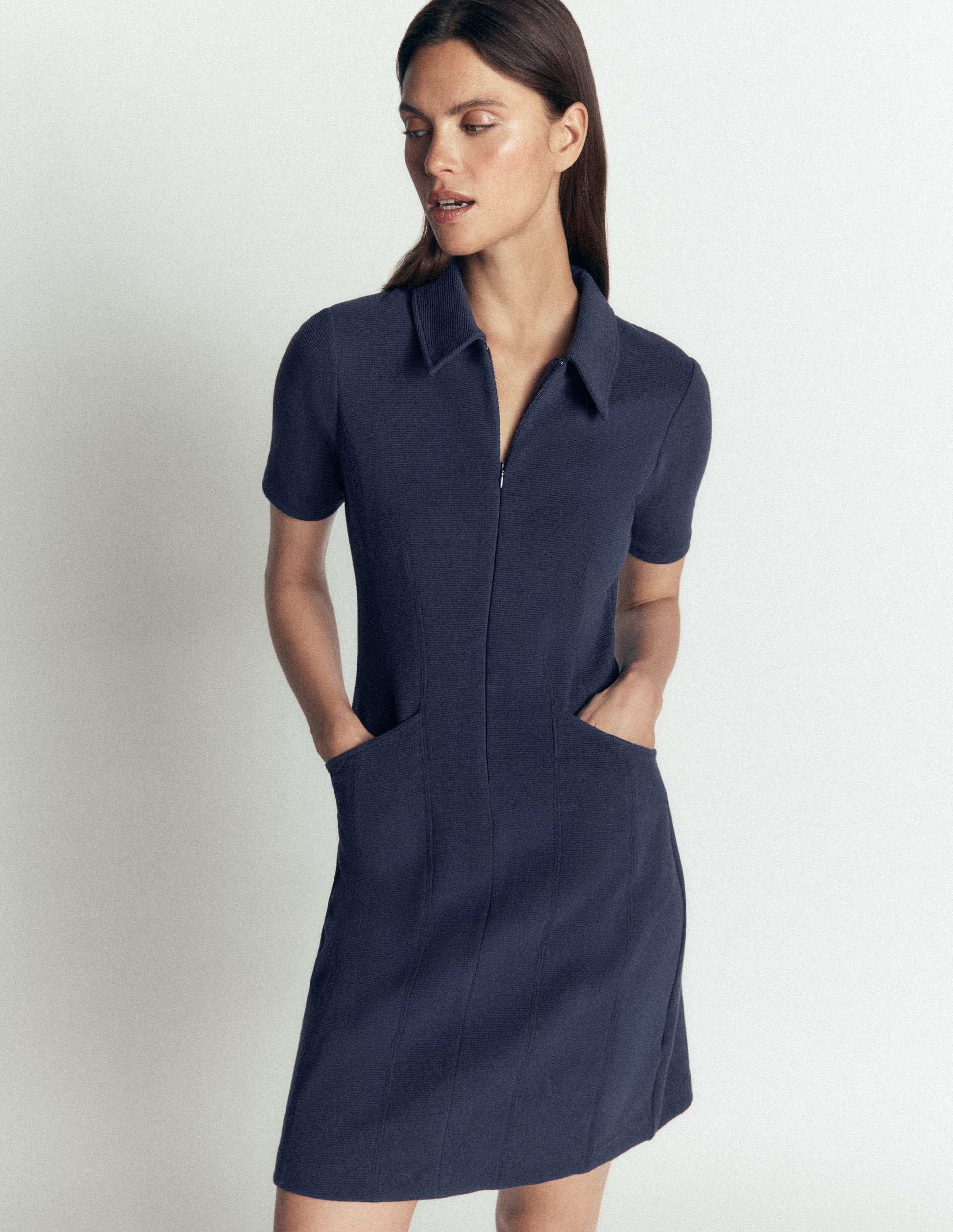 Nia Short Sleeve Zip Dress-Navy-4